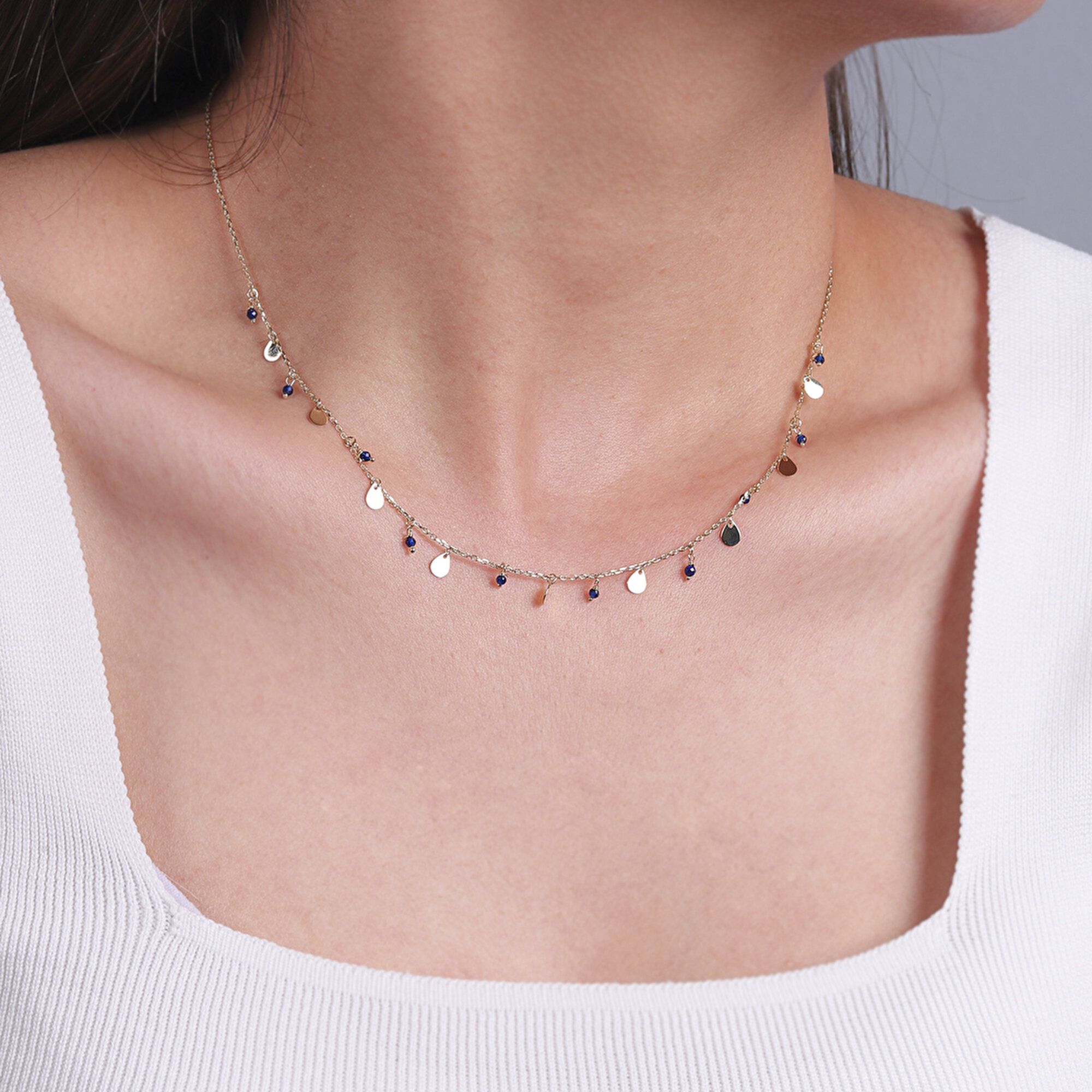 14 Ayar Sarı Altın Trend Siyah Taşlı Kolye