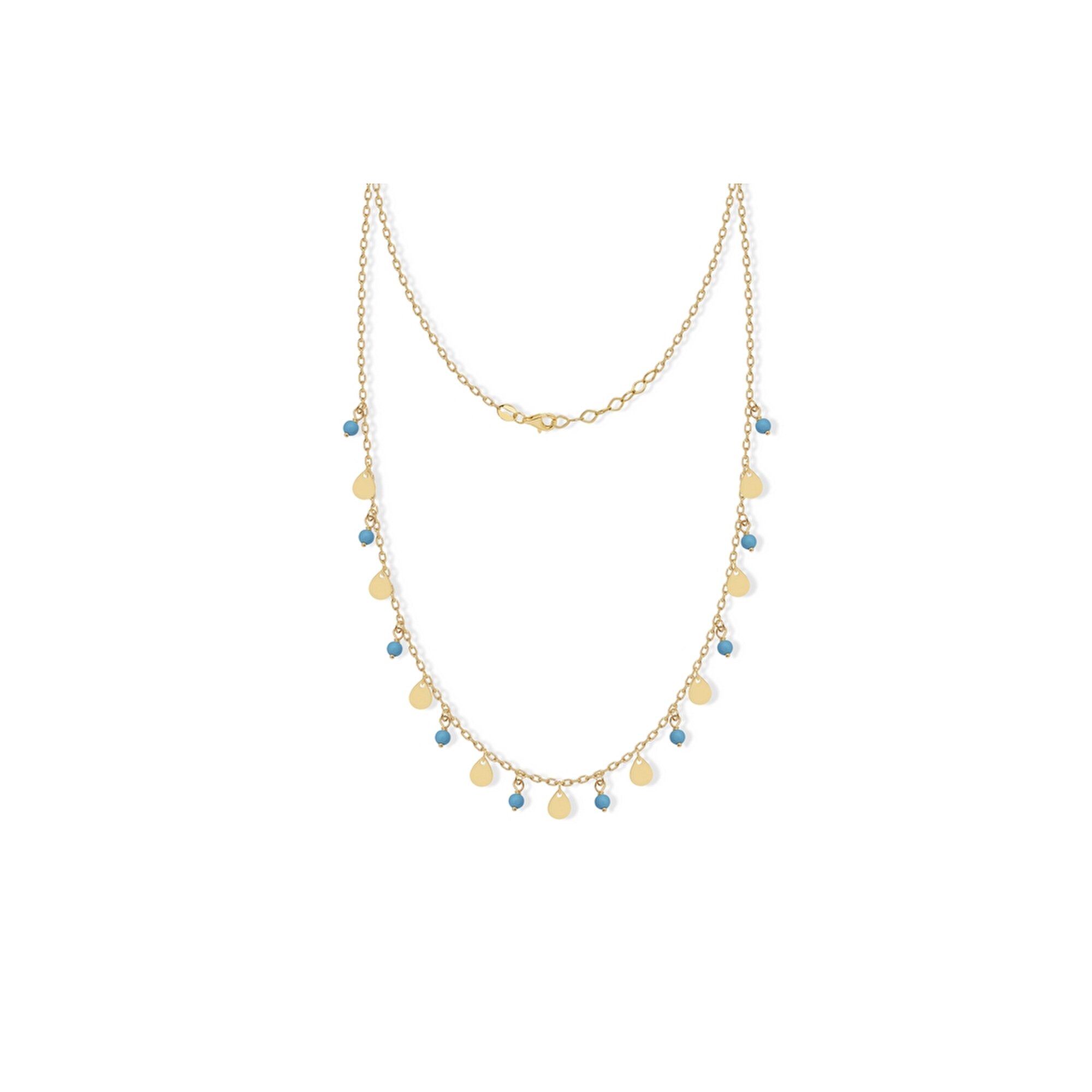 14 Ayar Sarı Altın Trend Mavi Taşlı Kolye