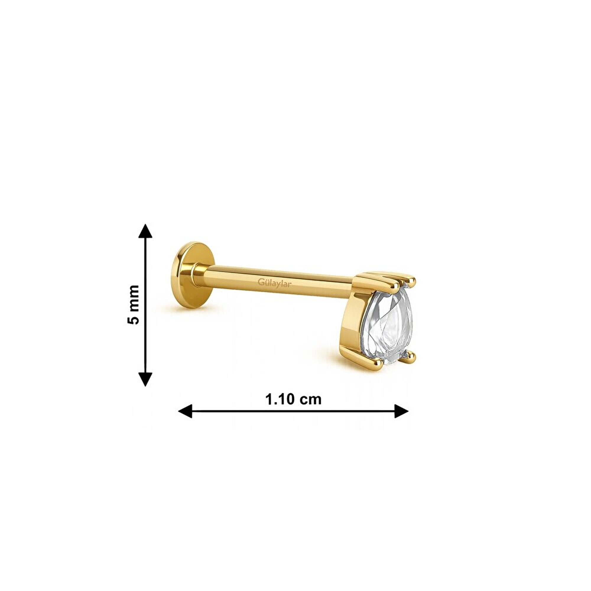 14 Ayar Sarı Altın Damla Taş Tragus Piercing