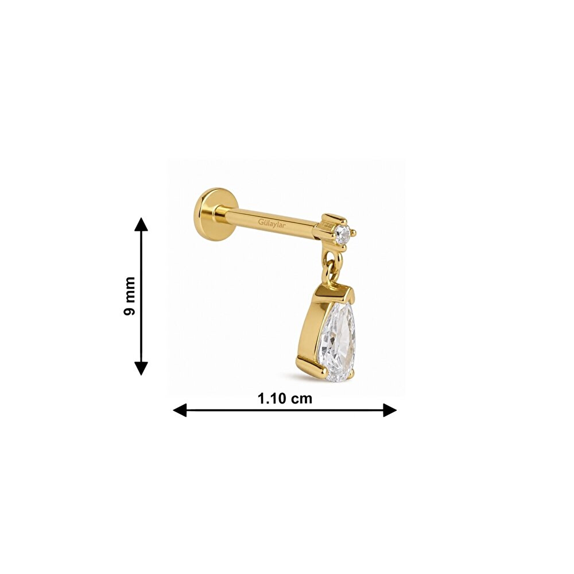 14 Ayar Sarı Altın Damla Taşlı Tragus Piercing