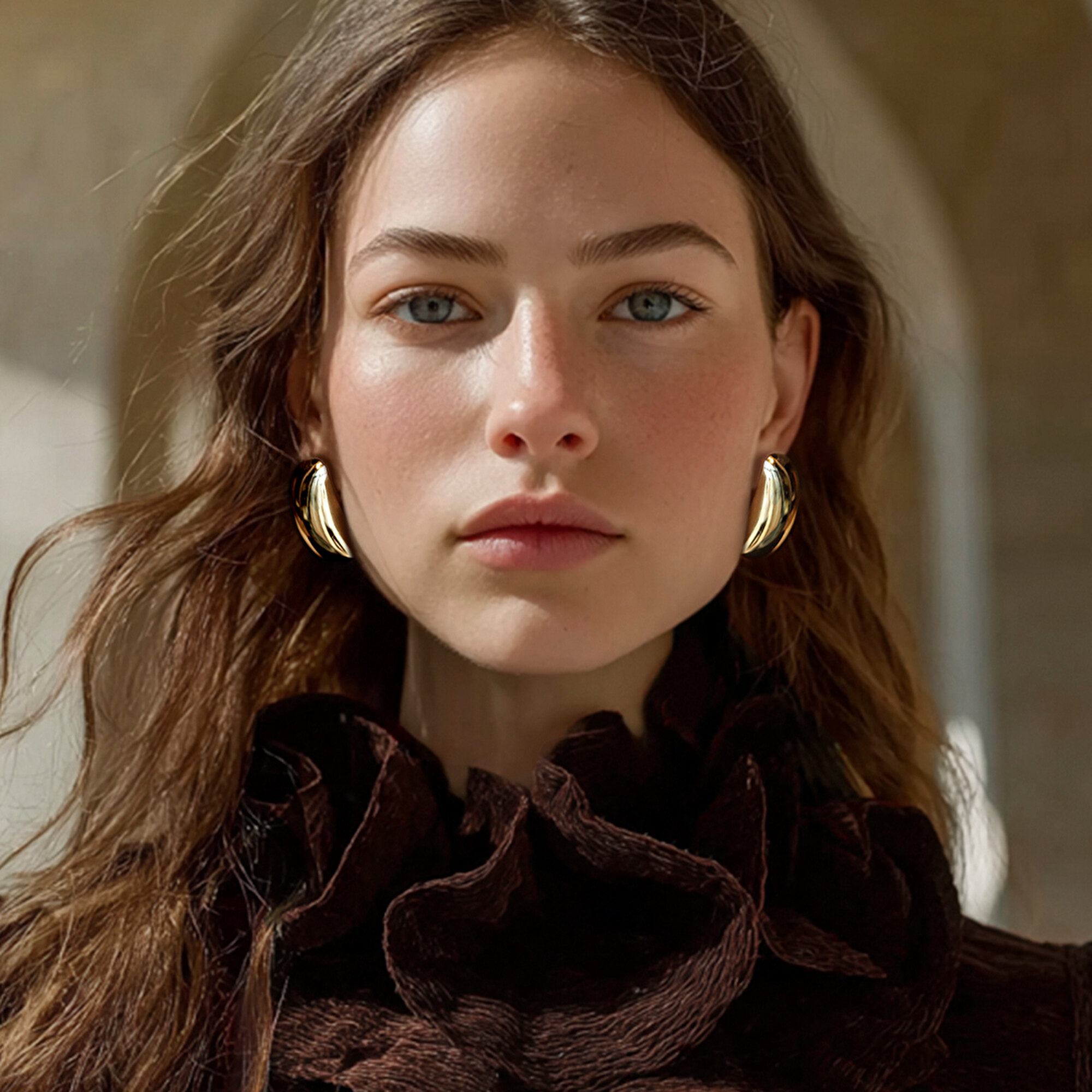 14 Ayar Sarı Altın Dikdörtgen Küpe