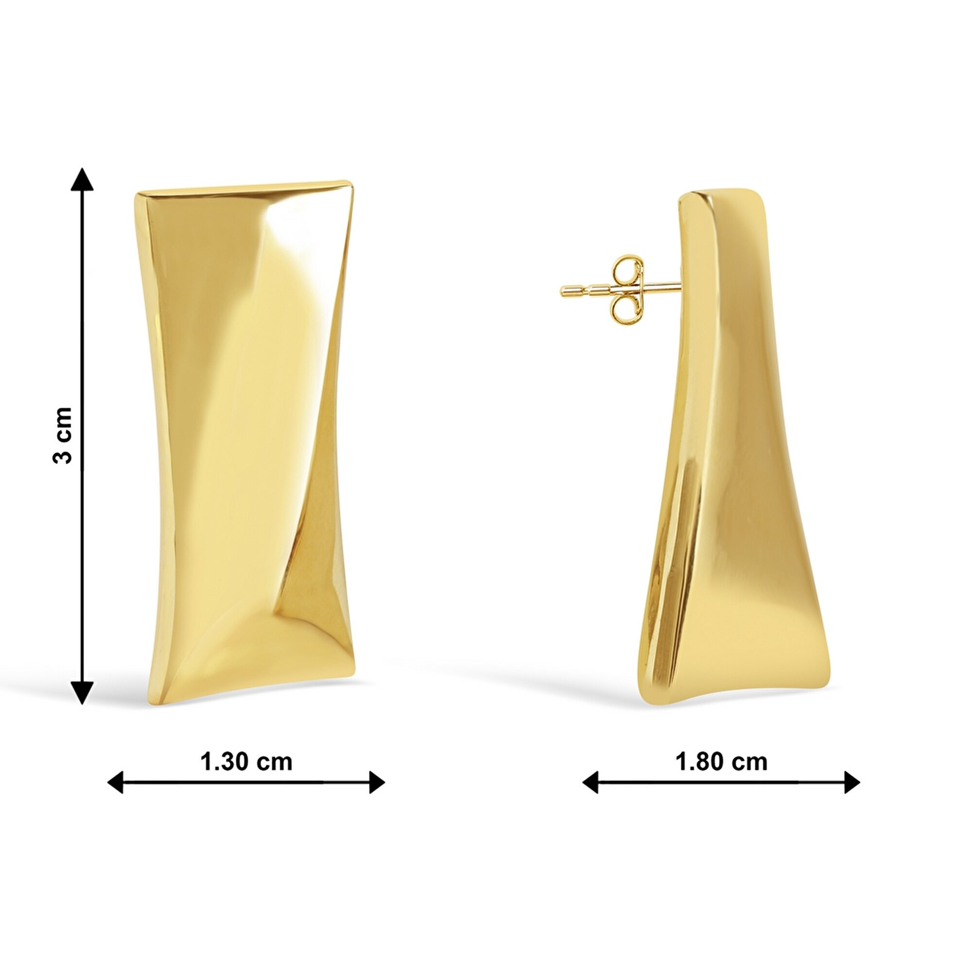 14 Ayar Sarı Altın Dikdörtgen Küpe