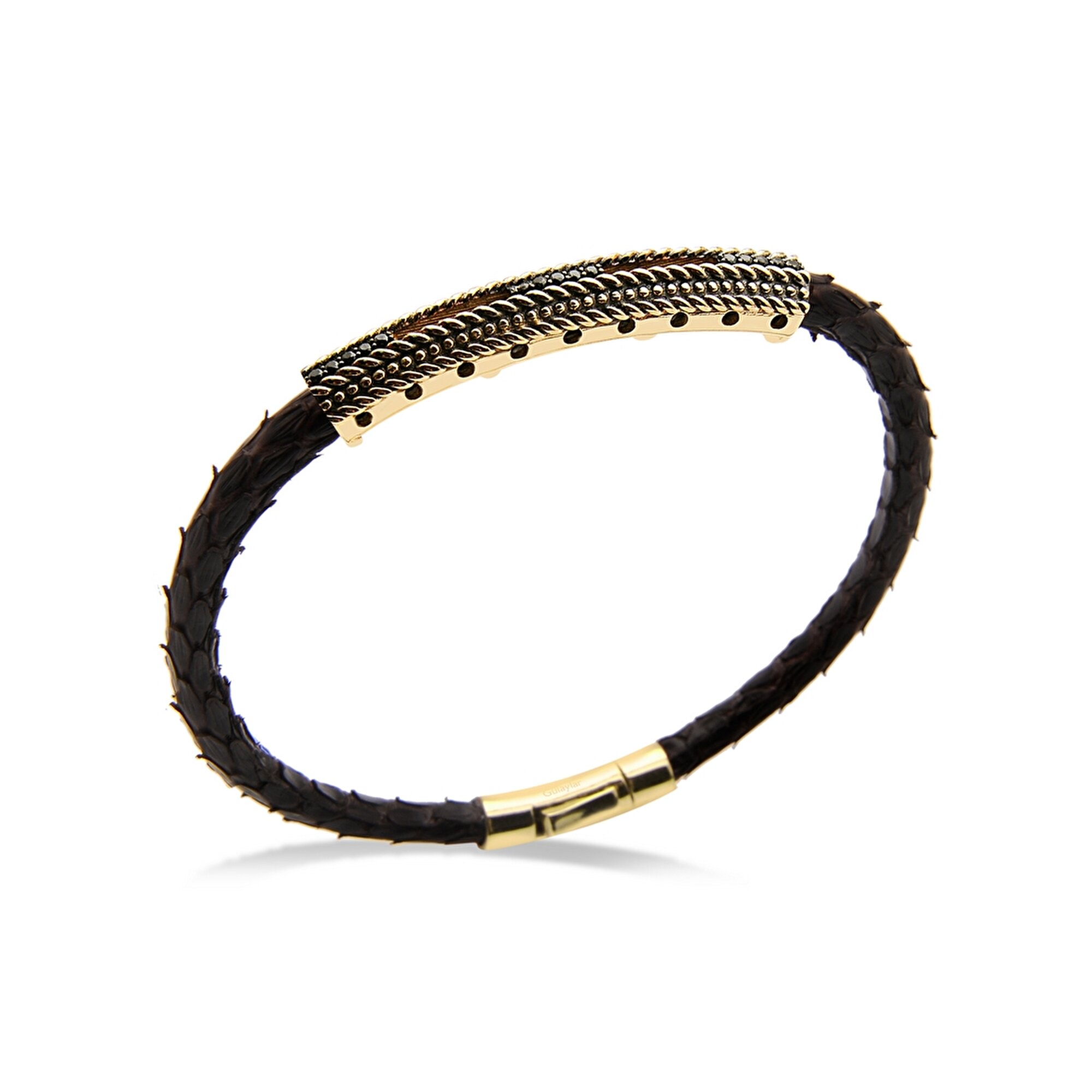 14 Ayar Sarı Altın Deri Erkek Bileklik