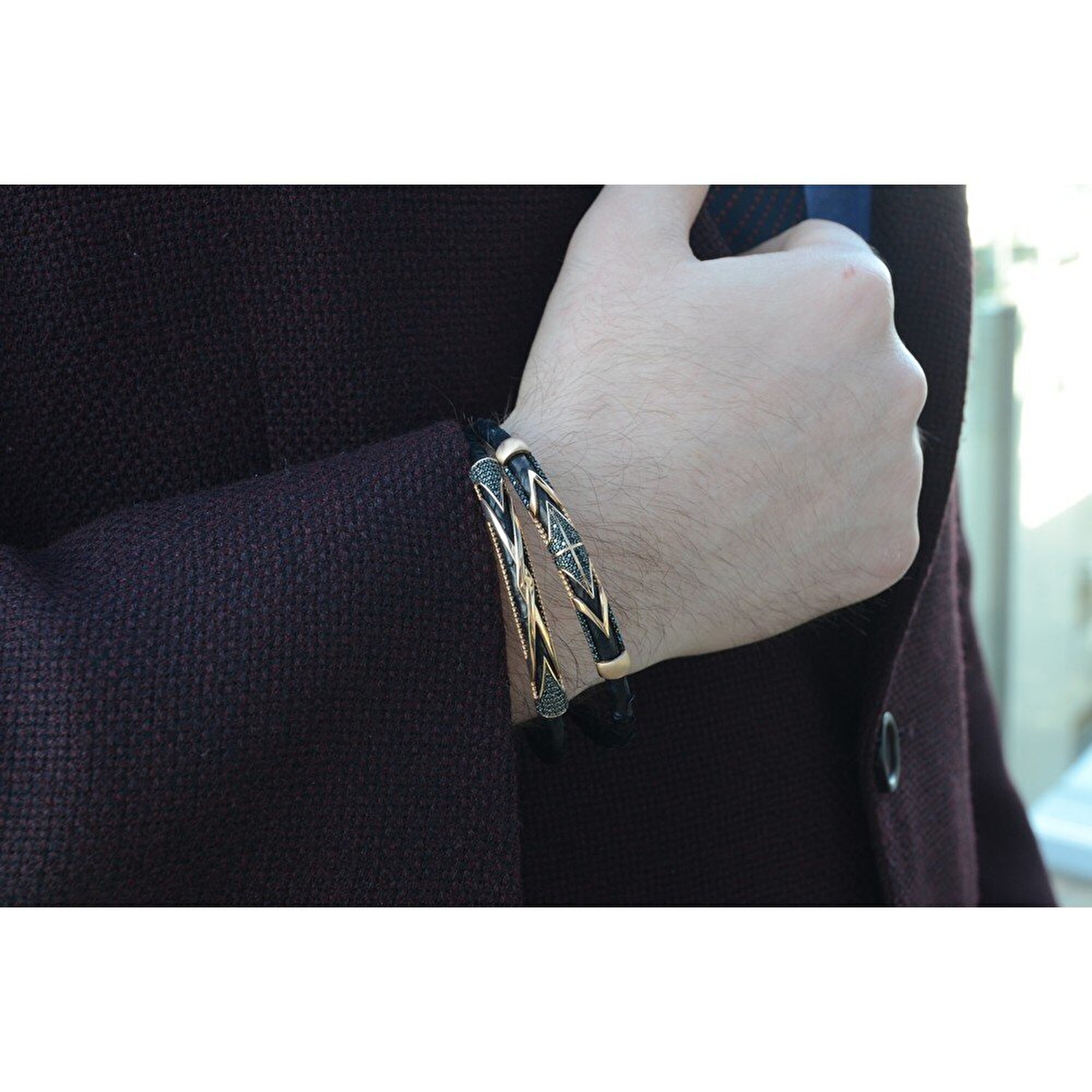 14 Ayar Sarı Altın Deri Erkek Bileklik