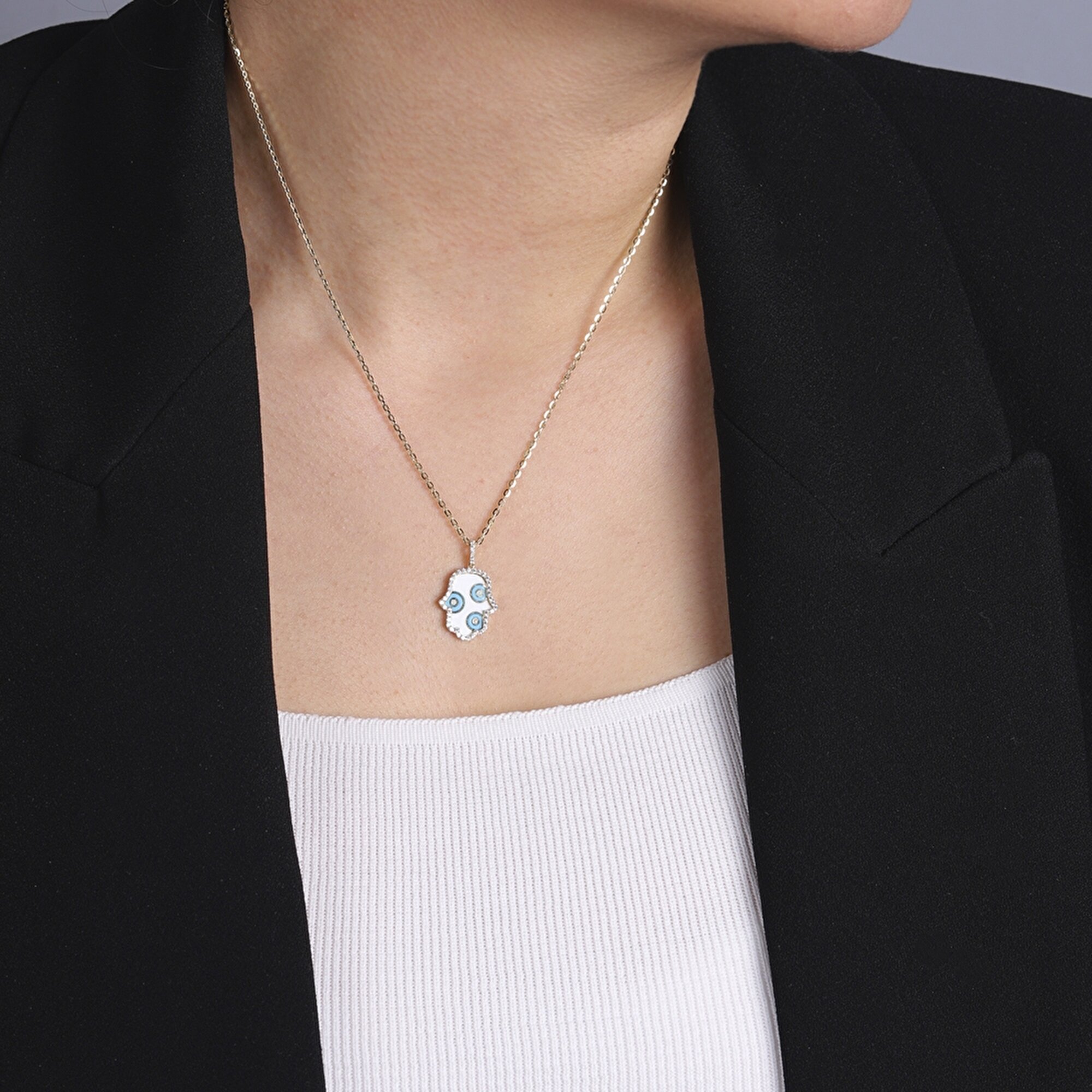 14 Ayar Sarı Altın Fatma Ana Eli Figürlü Kolye