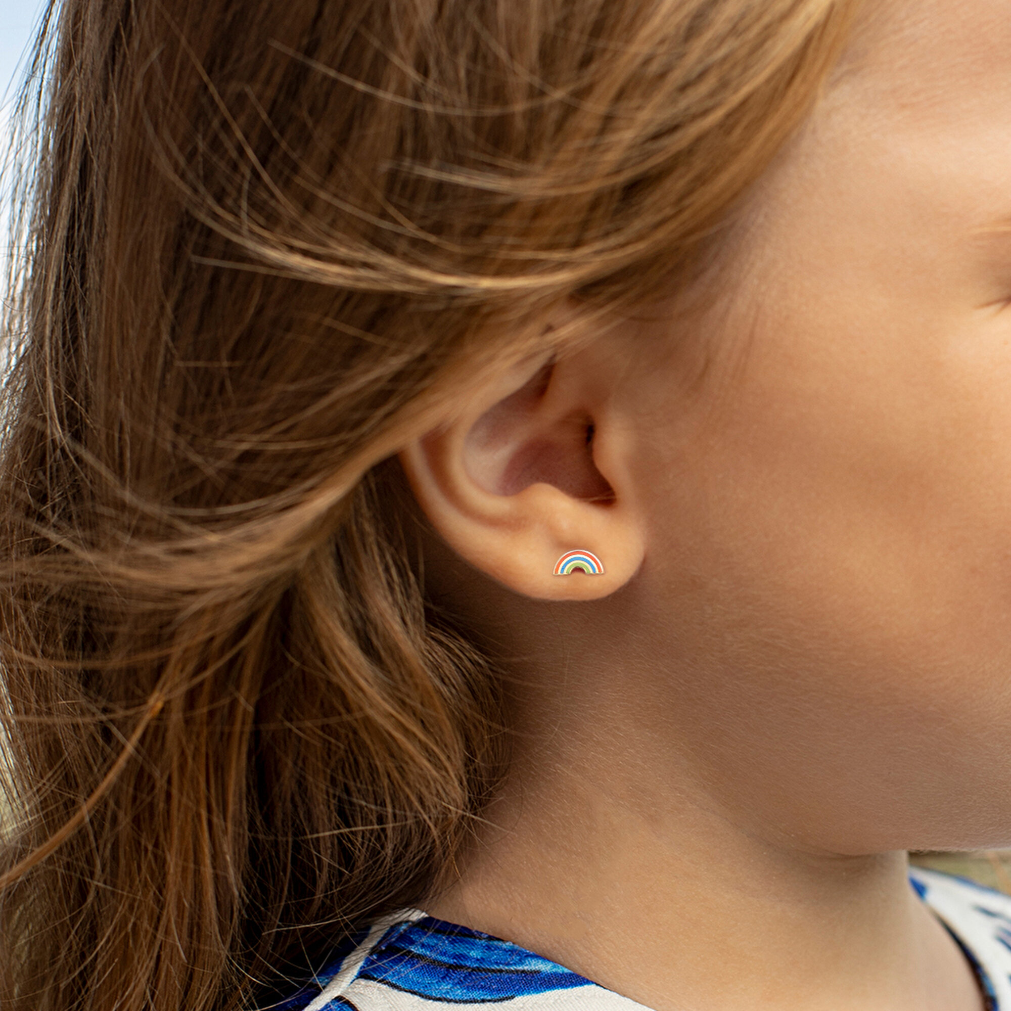 14 Ayar Sarı Altın Gökkuşağı Figürlü Küpe