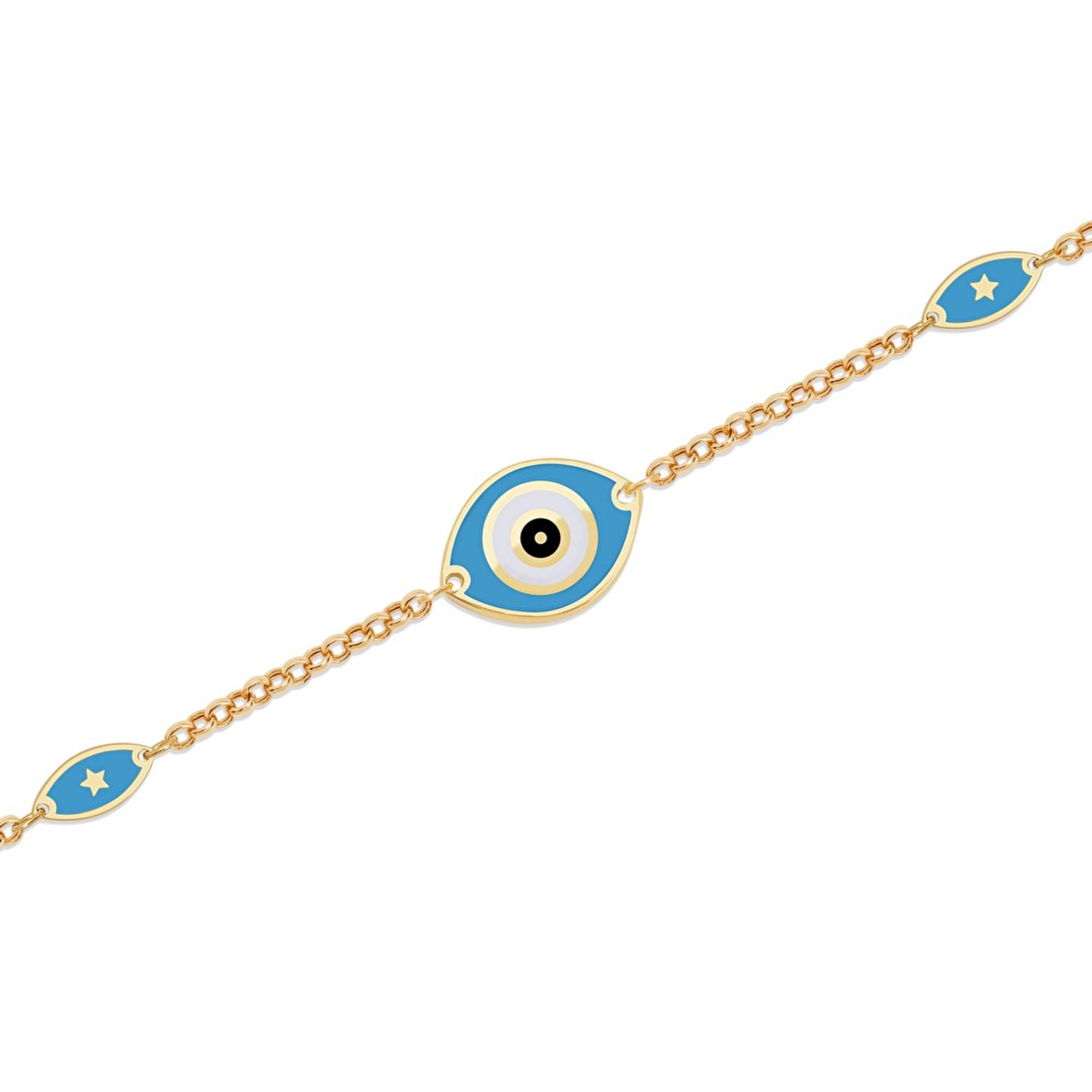 14 Ayar Sarı Altın Mavi Mineli Nazar Boncuklu Bileklik
