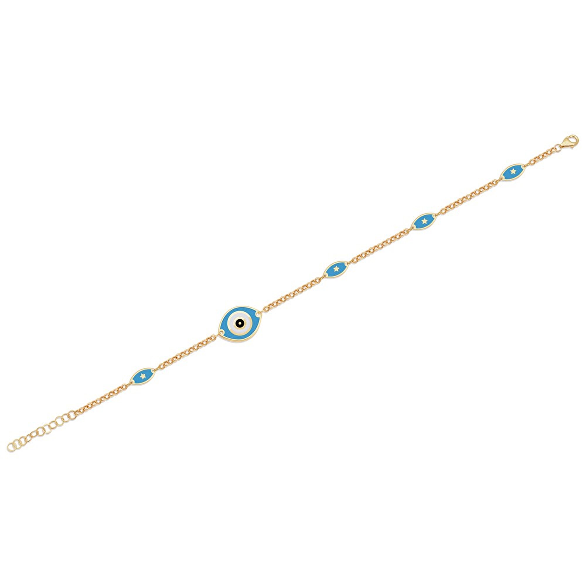 14 Ayar Sarı Altın Mavi Mineli Nazar Boncuklu Bileklik