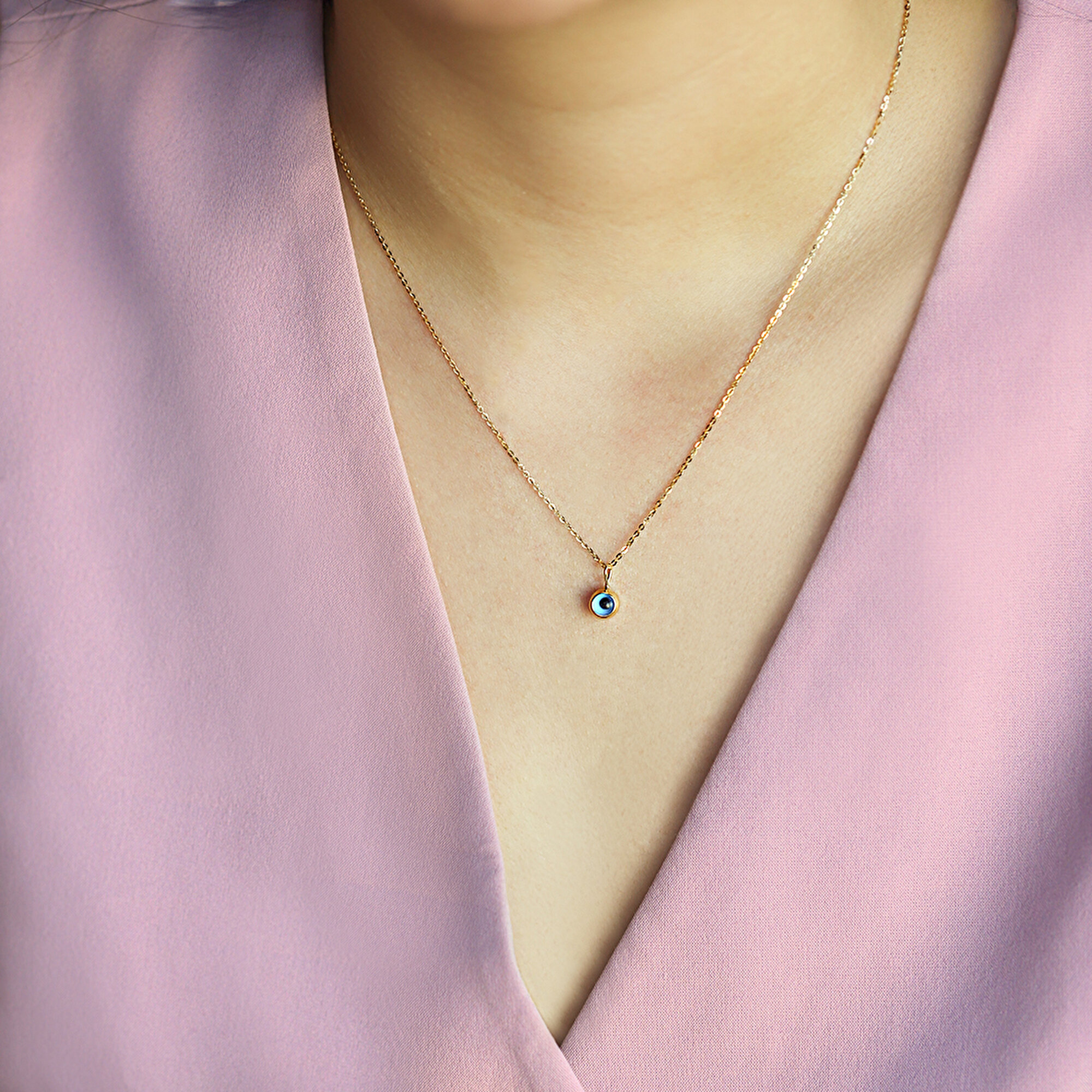 14 Ayar Sarı Altın Göz Figürlü Kolye