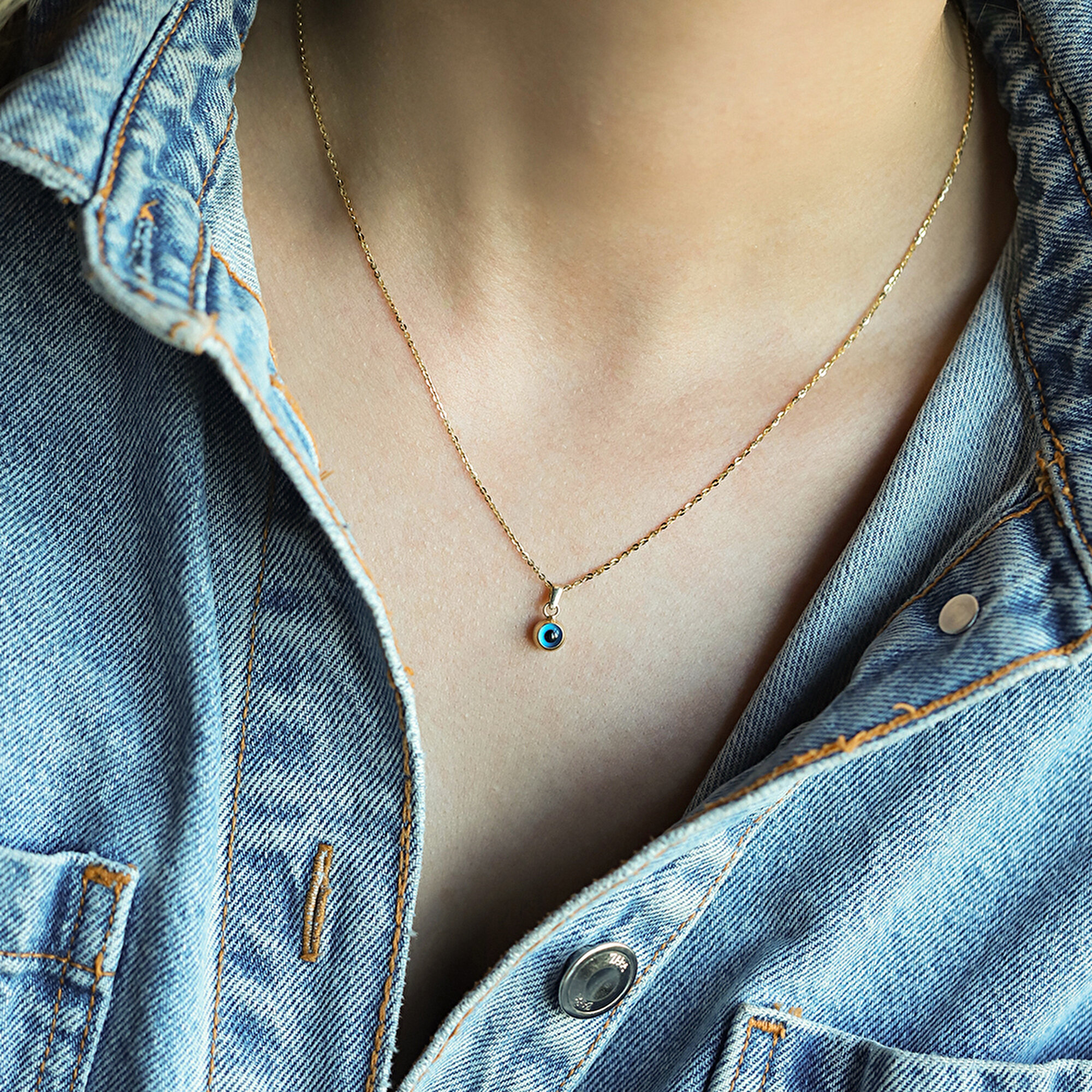 14 Ayar Sarı Altın Göz Figürlü Kolye