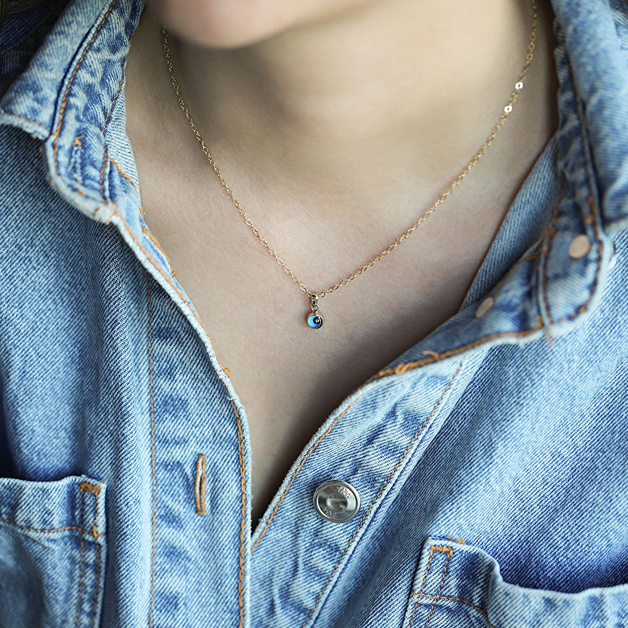 14 Ayar Sarı Altın Göz Figürlü Kolye