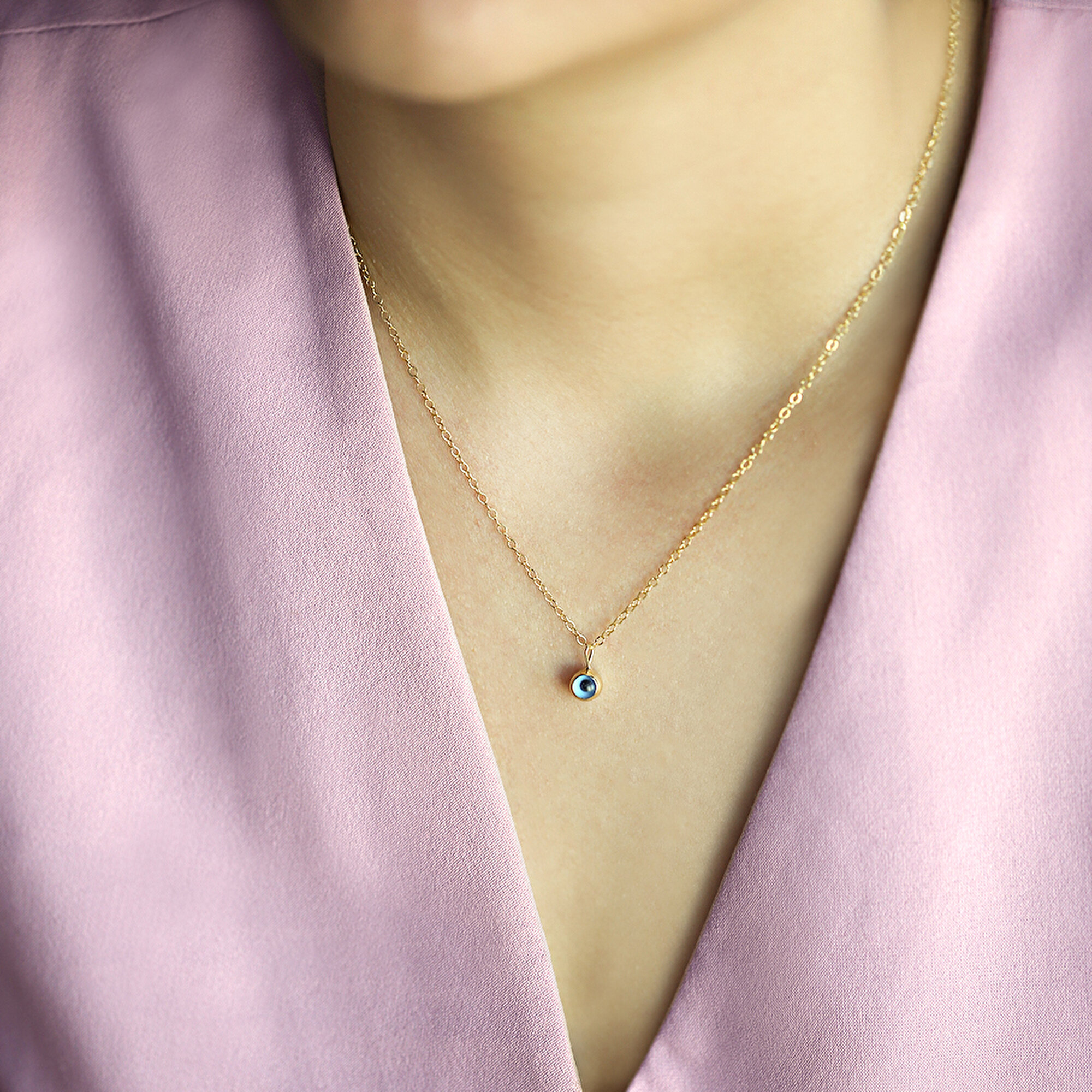 14 Ayar Sarı Altın Göz Figürlü Kolye