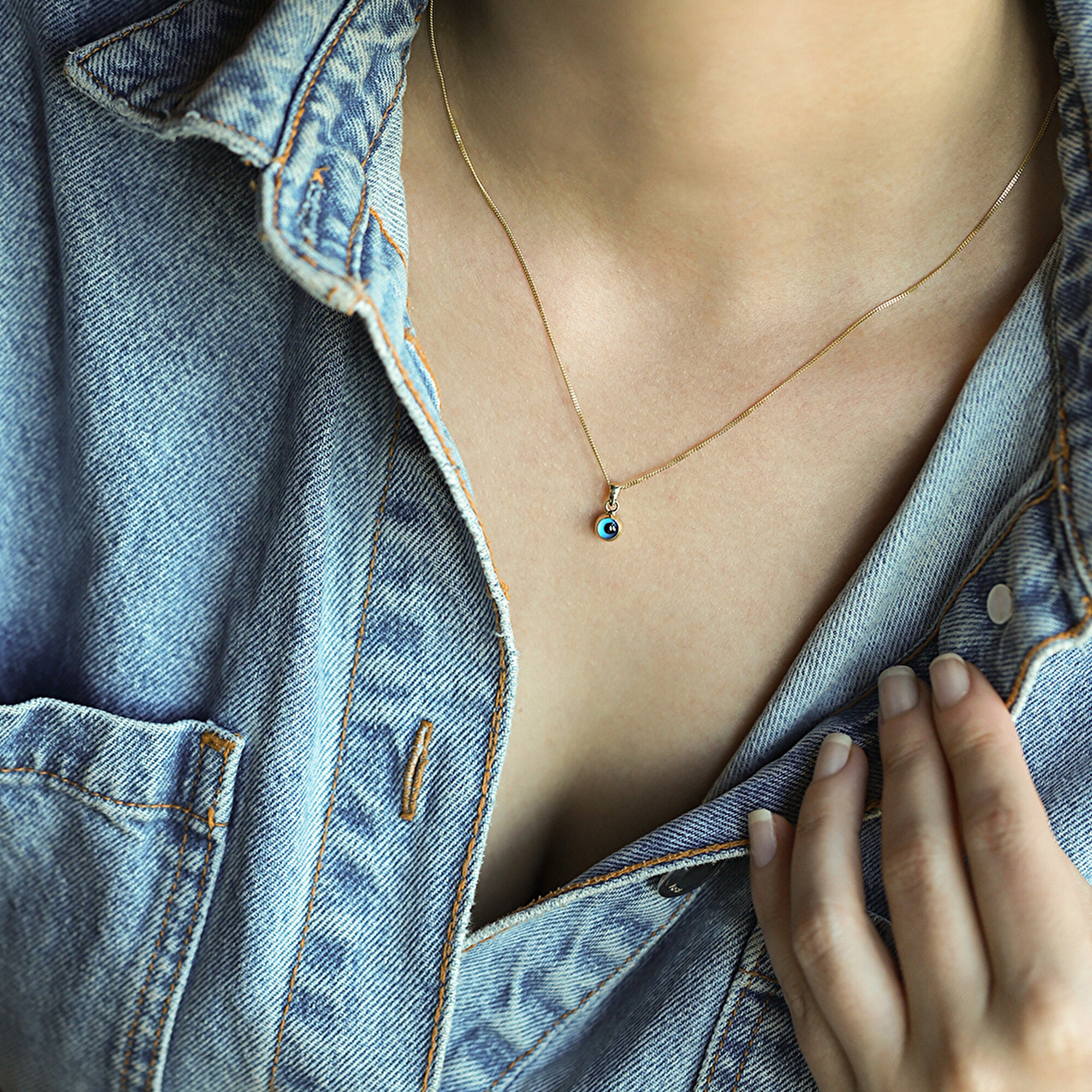 14 Ayar Sarı Altın Göz Figürlü Kolye