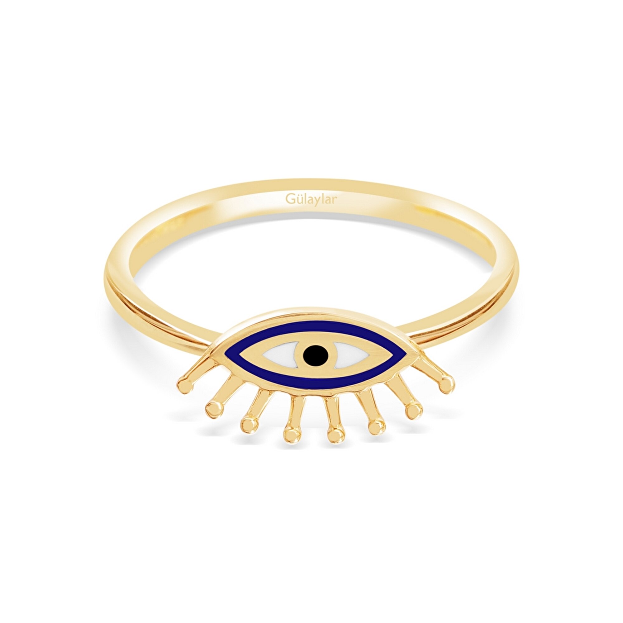 14 Ayar Sarı Altın Mineli Göz Yüzük