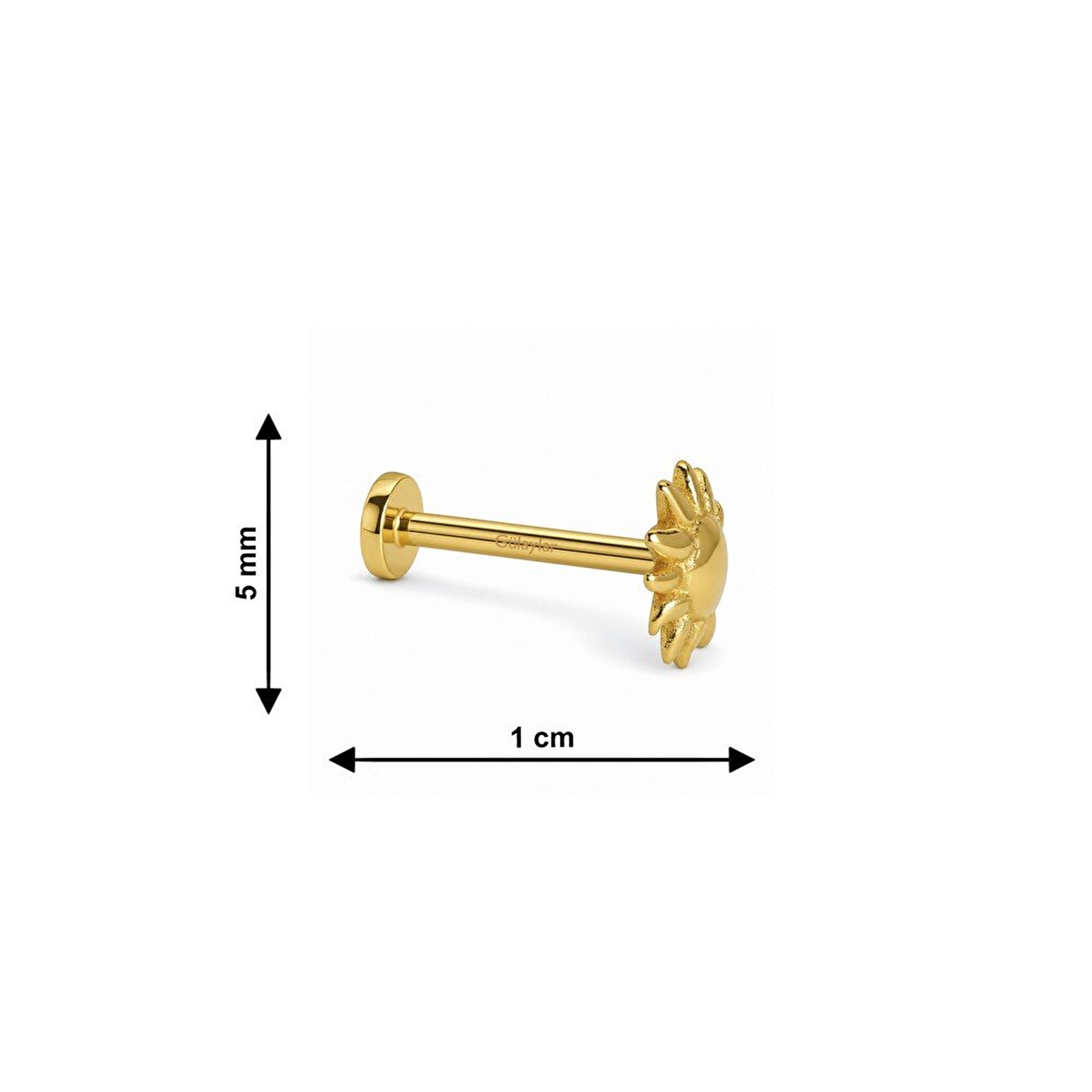 14 Ayar Sarı Altın Güneş Tragus Piercing