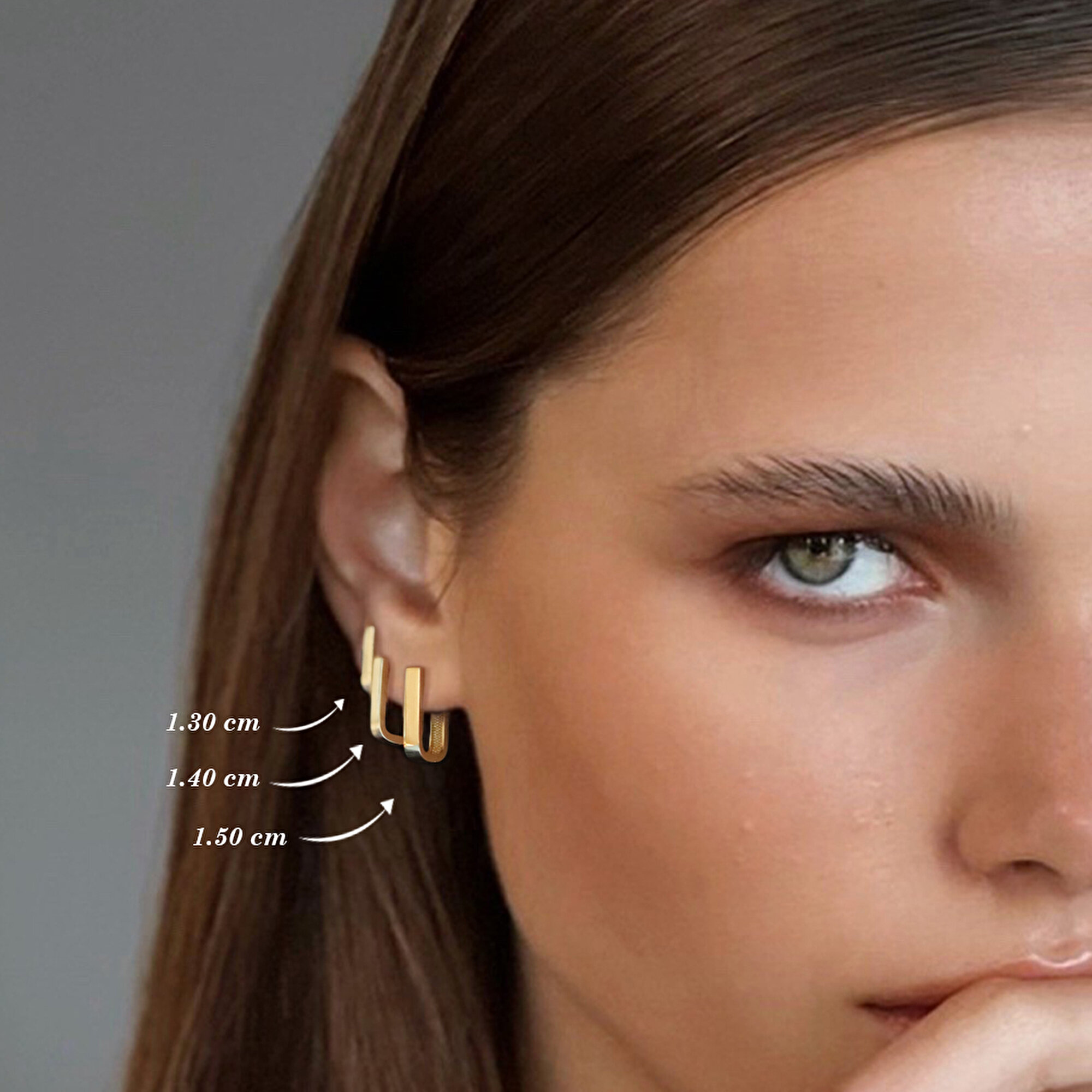 14 Ayar Sarı Altın Dikdörtgen Halka Küpe