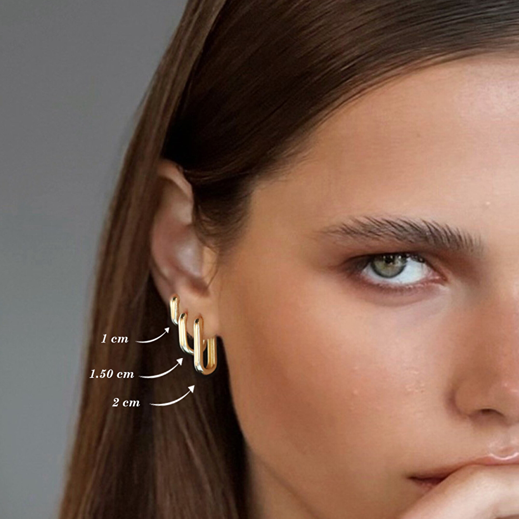 14 Ayar Sarı Altın Dikdörtgen Halka Küpe