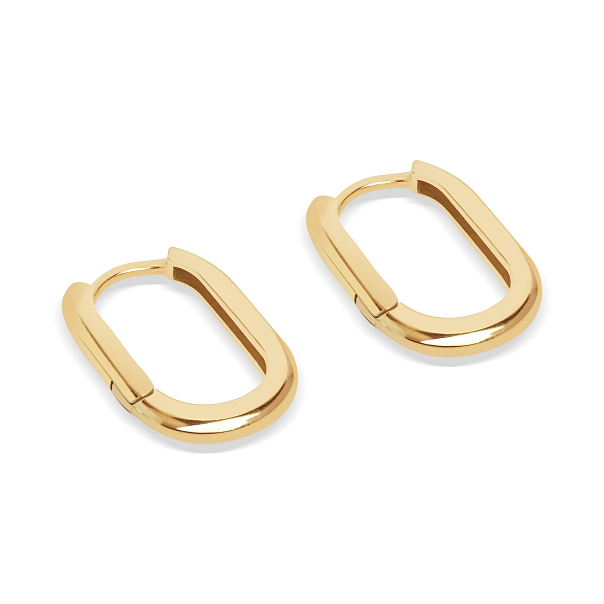 14 Ayar Sarı Altın Dikdörtgen Halka Küpe