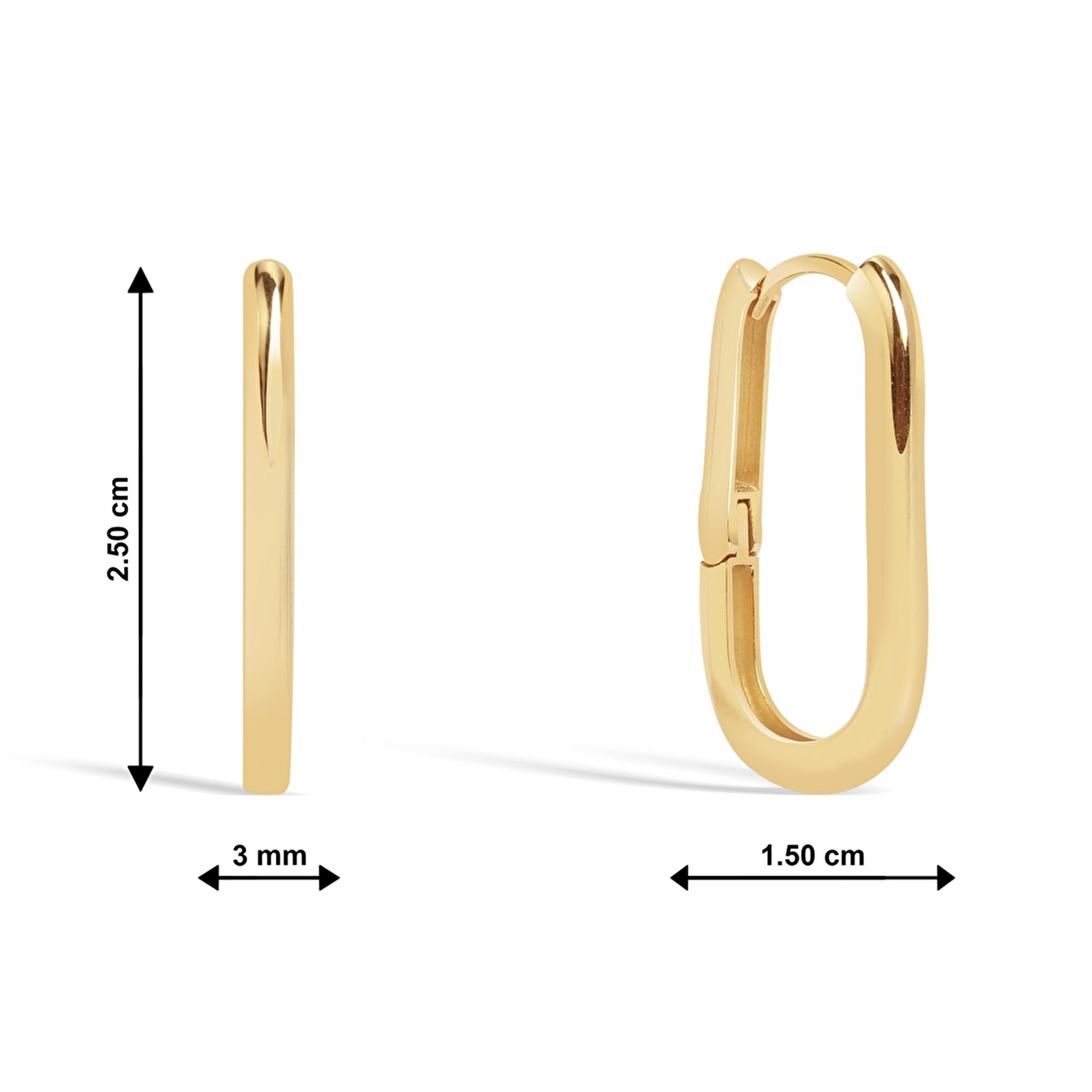 14 Ayar Sarı Altın Dikdörtgen Halka Küpe