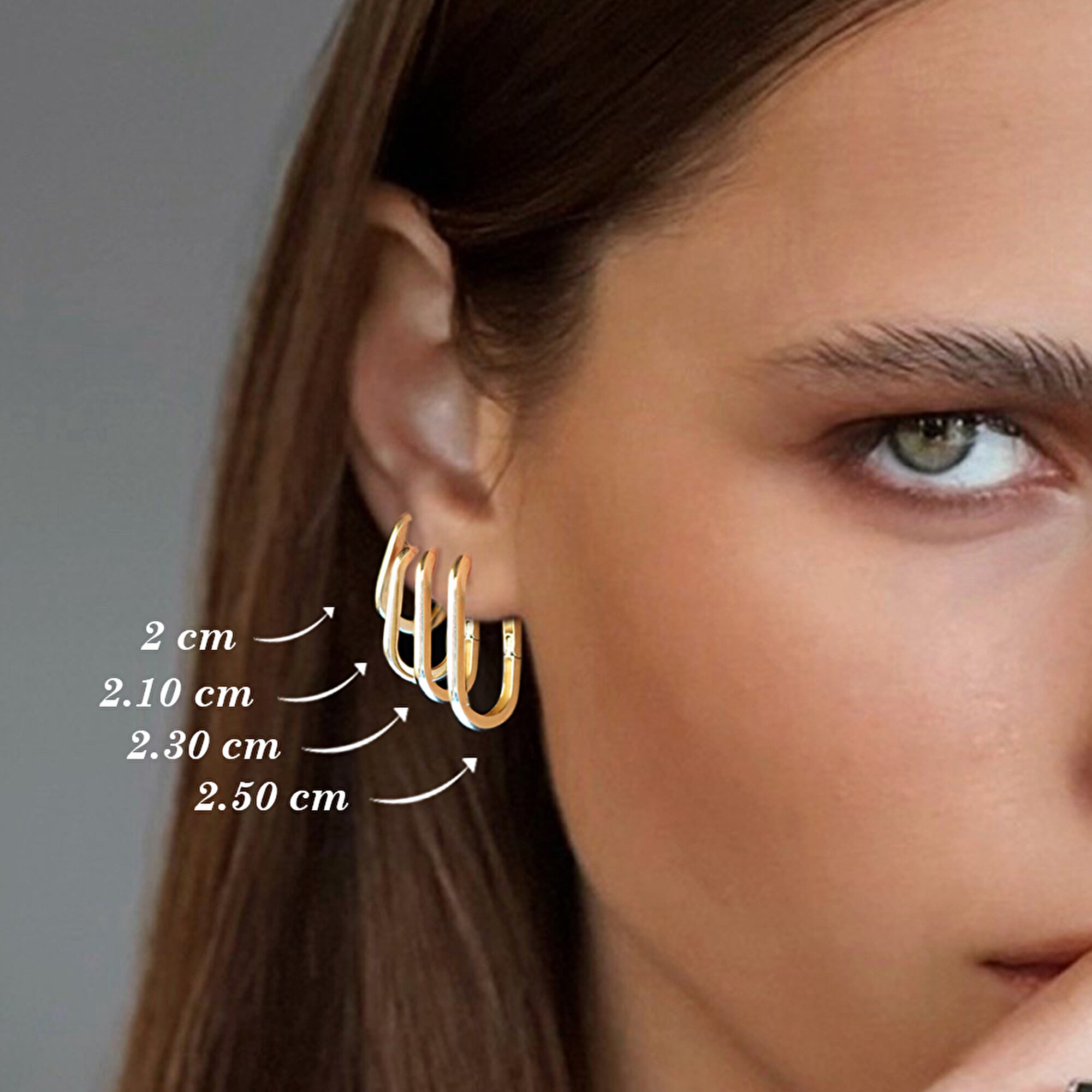 14 Ayar Sarı Altın Dikdörtgen Halka Küpe