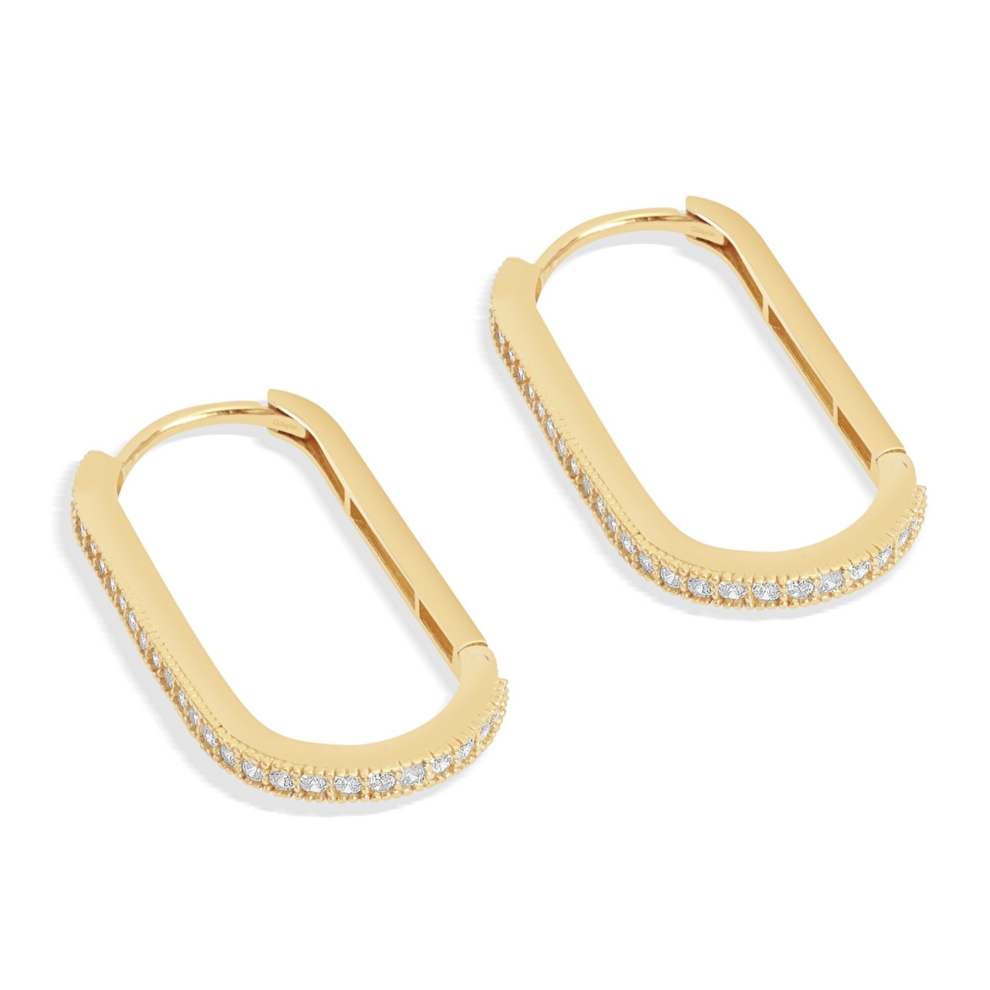 14 Ayar Sarı Altın Dikdörtgen Halka Küpe