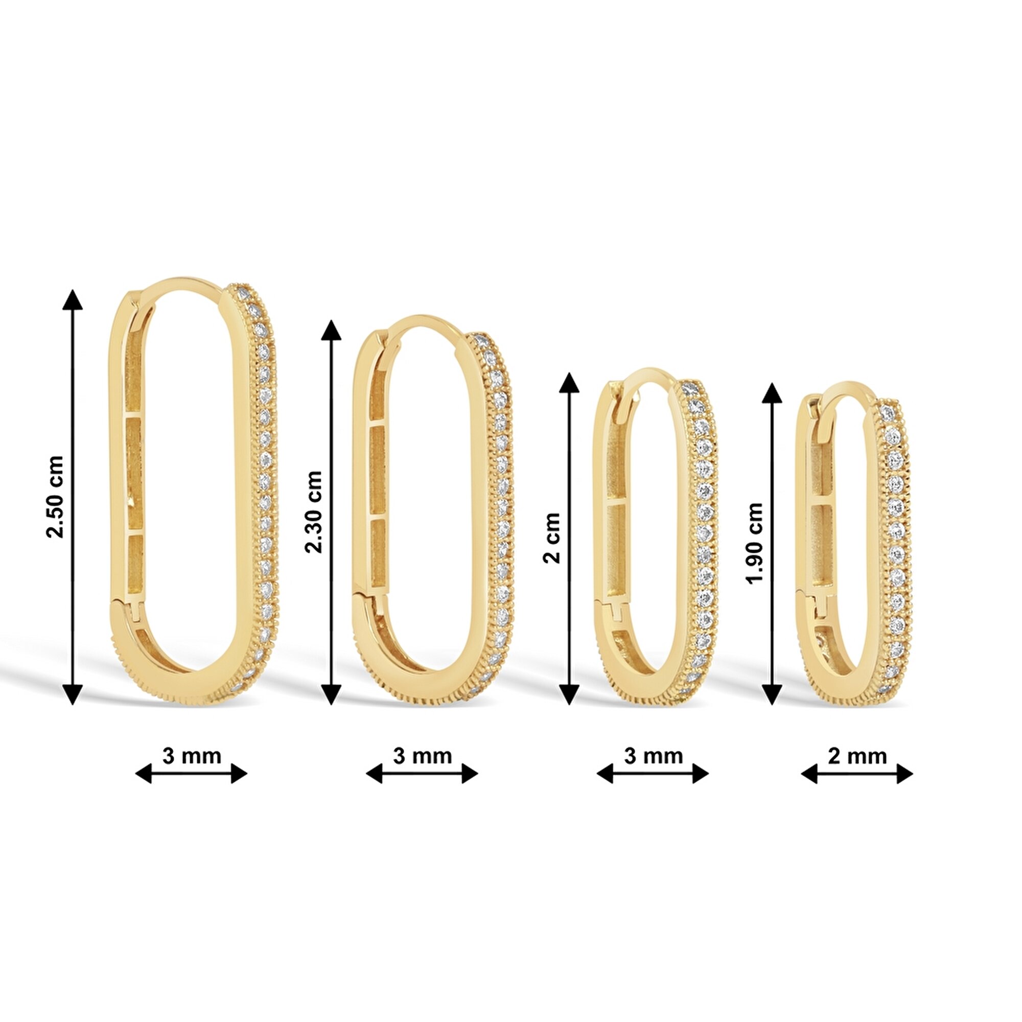 14 Ayar Sarı Altın Dikdörtgen Halka Küpe