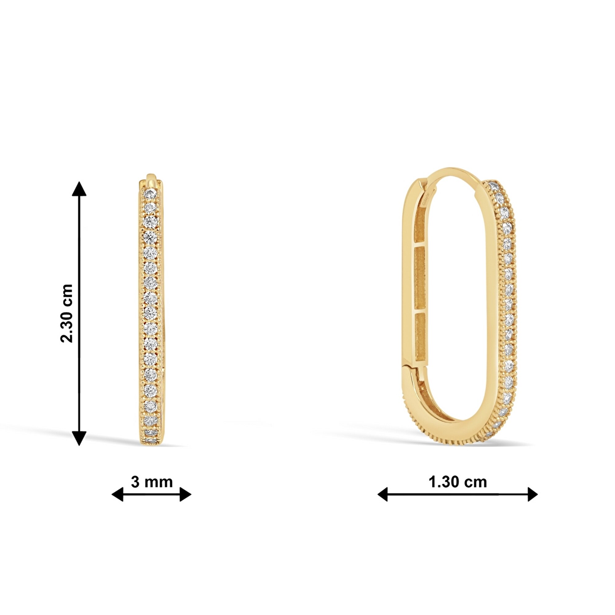 14 Ayar Sarı Altın Dikdörtgen Halka Küpe