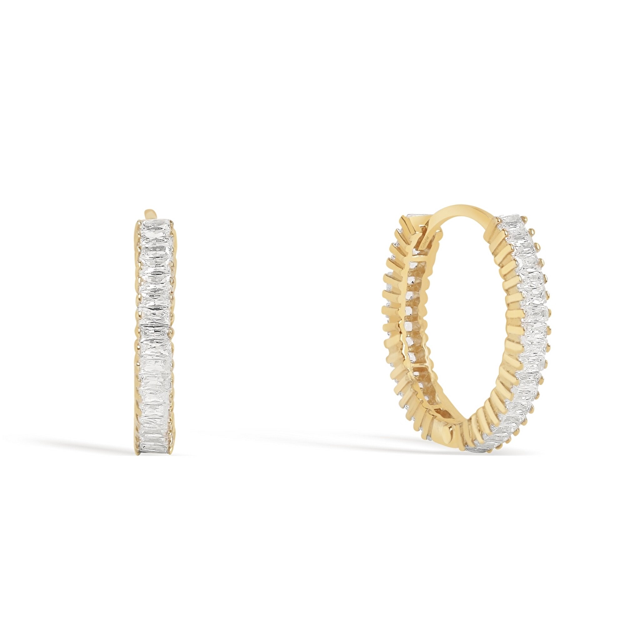 14 Ayar Sarı Altın Taşlı Halka Küpe