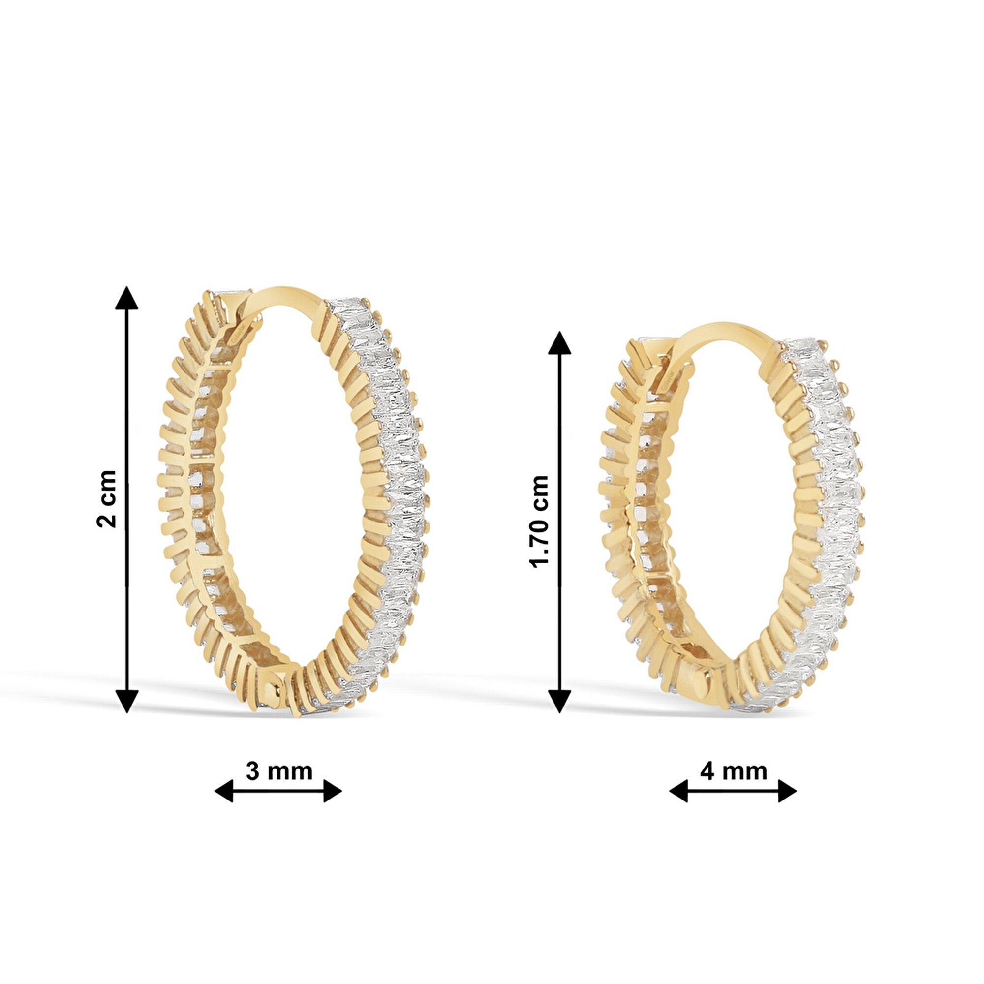 14 Ayar Sarı Altın Taşlı Halka Küpe