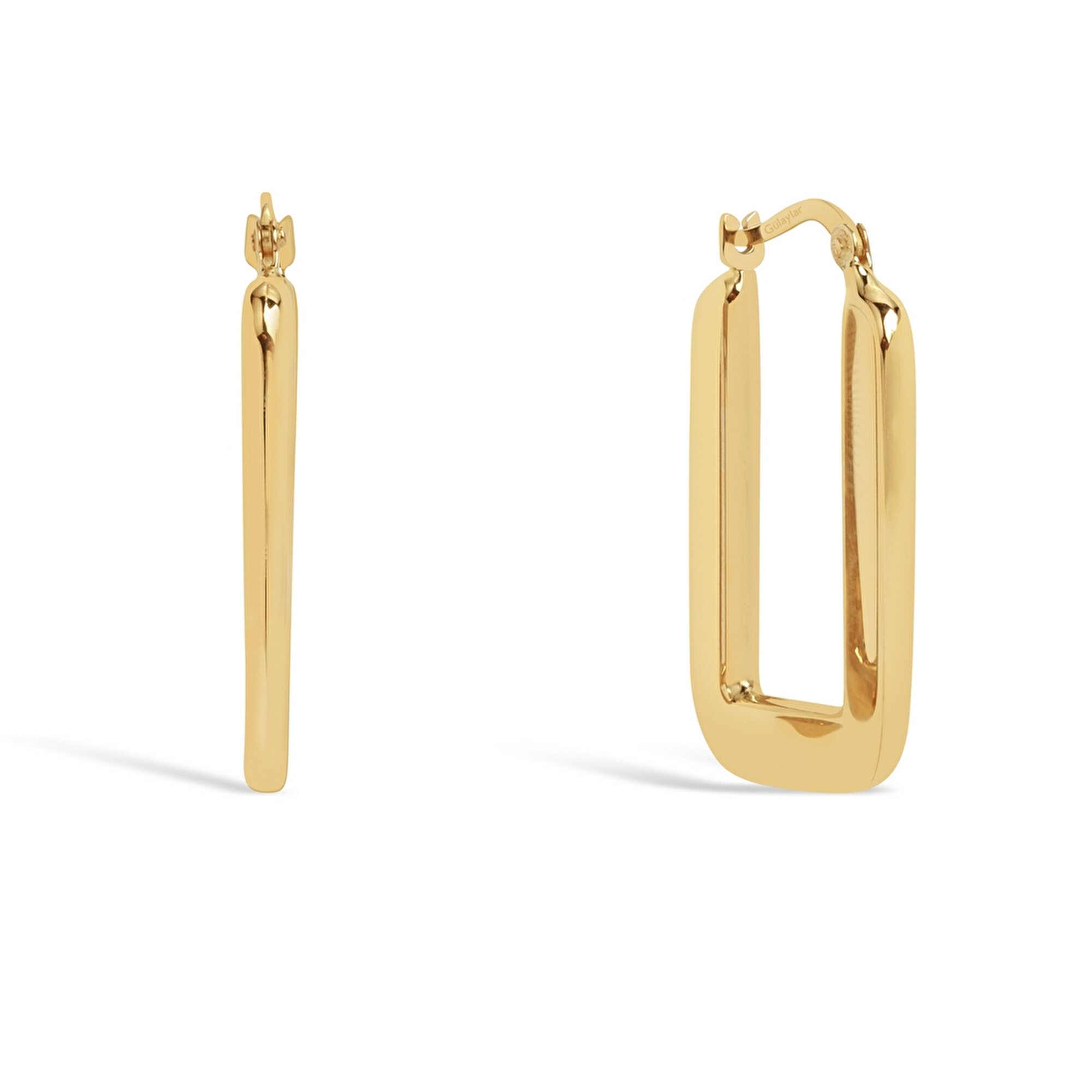 14 Ayar Sarı Altın Dikdörtgen Halka Küpe