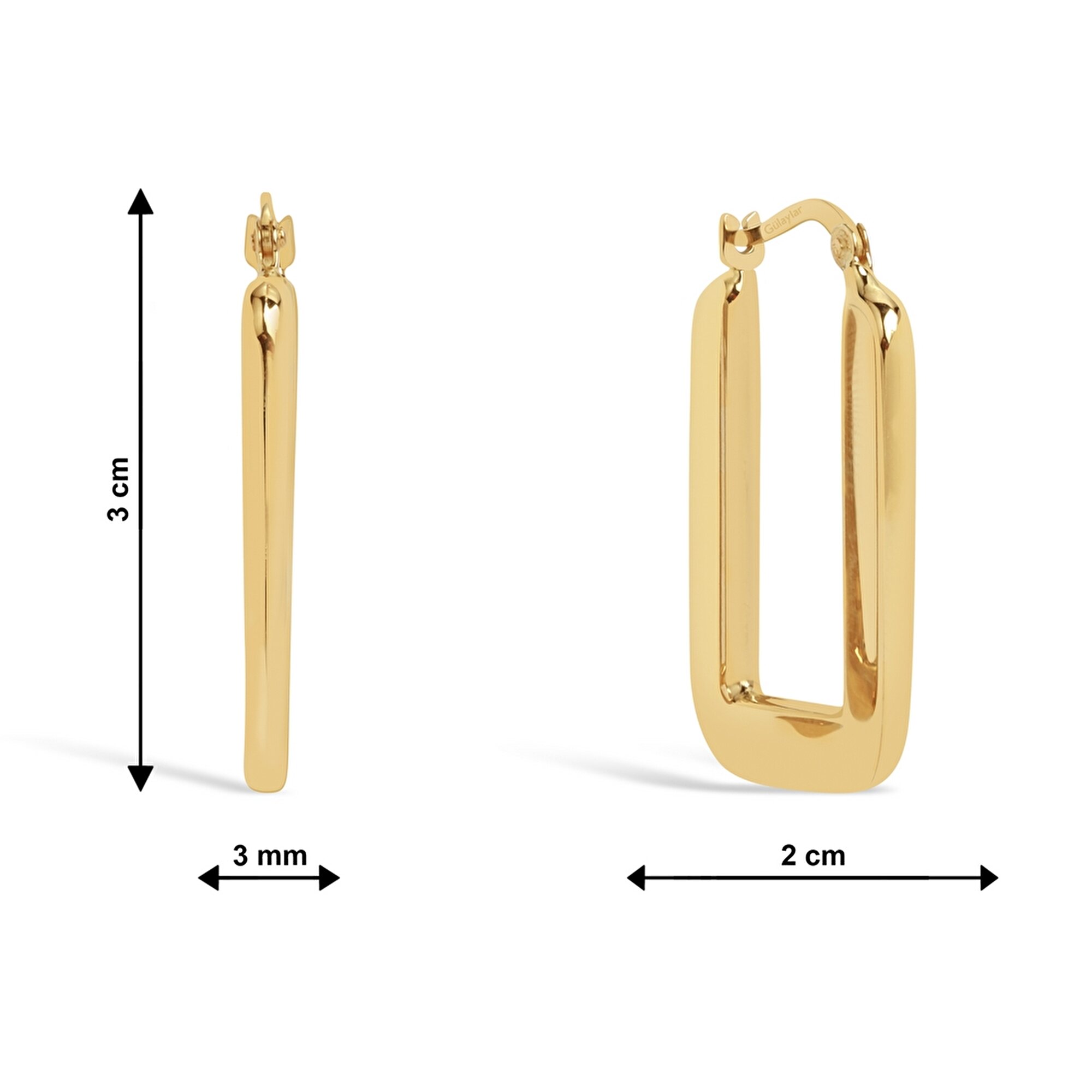 14 Ayar Sarı Altın Dikdörtgen Halka Küpe