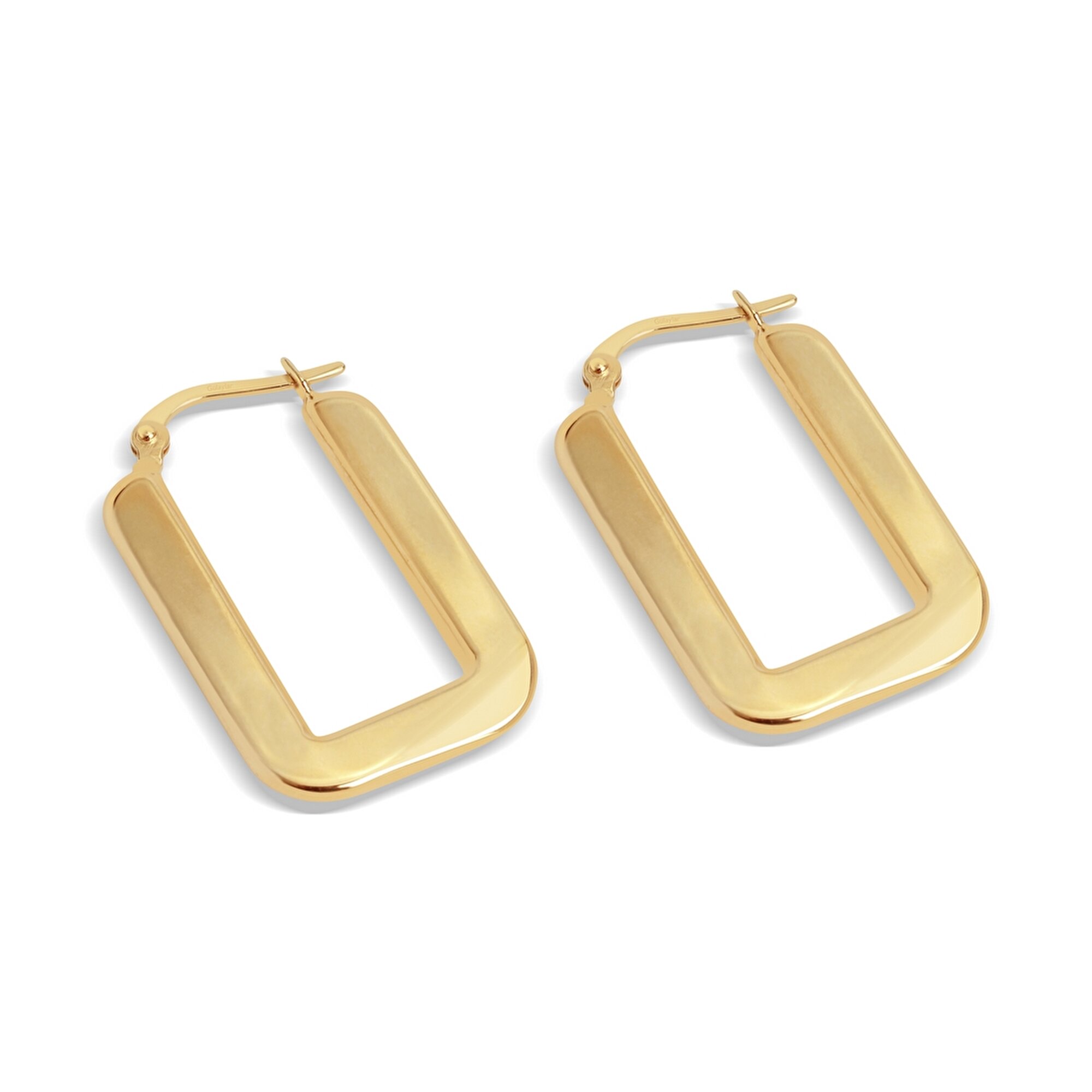 14 Ayar Sarı Altın Dikdörtgen Halka Küpe