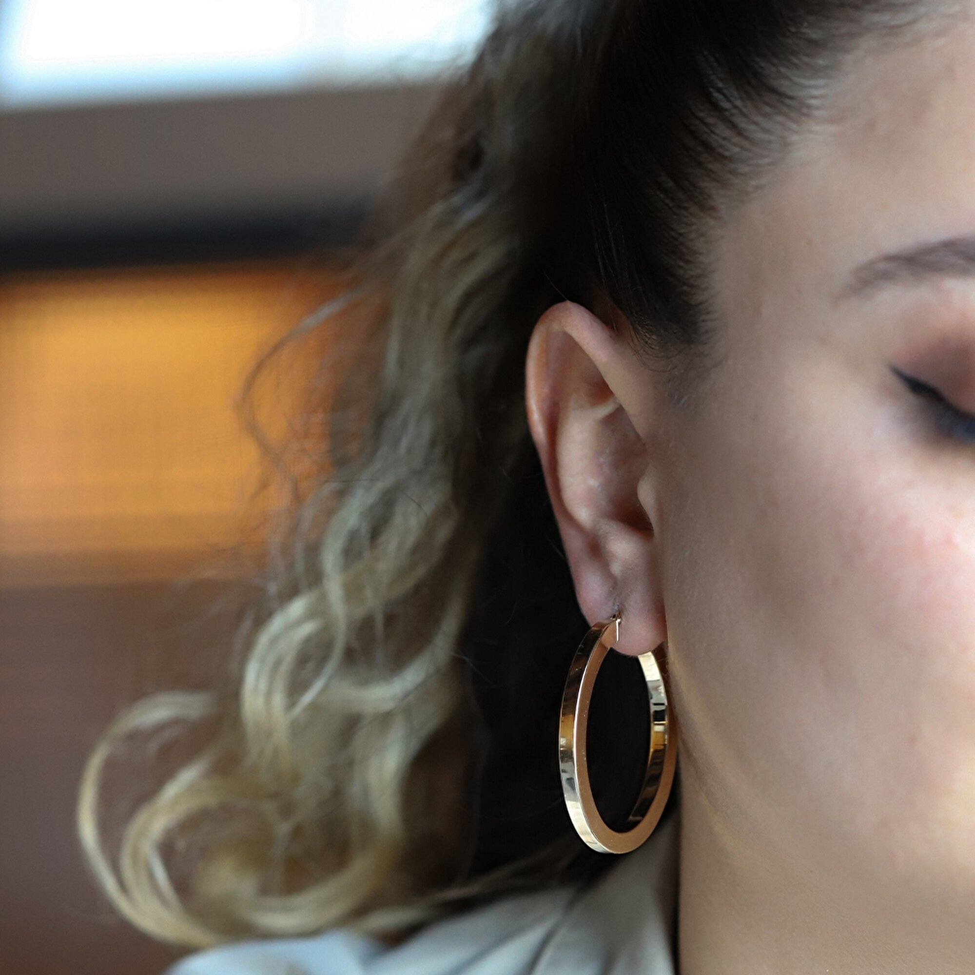 14 Ayar Sarı Altın Halka Küpe