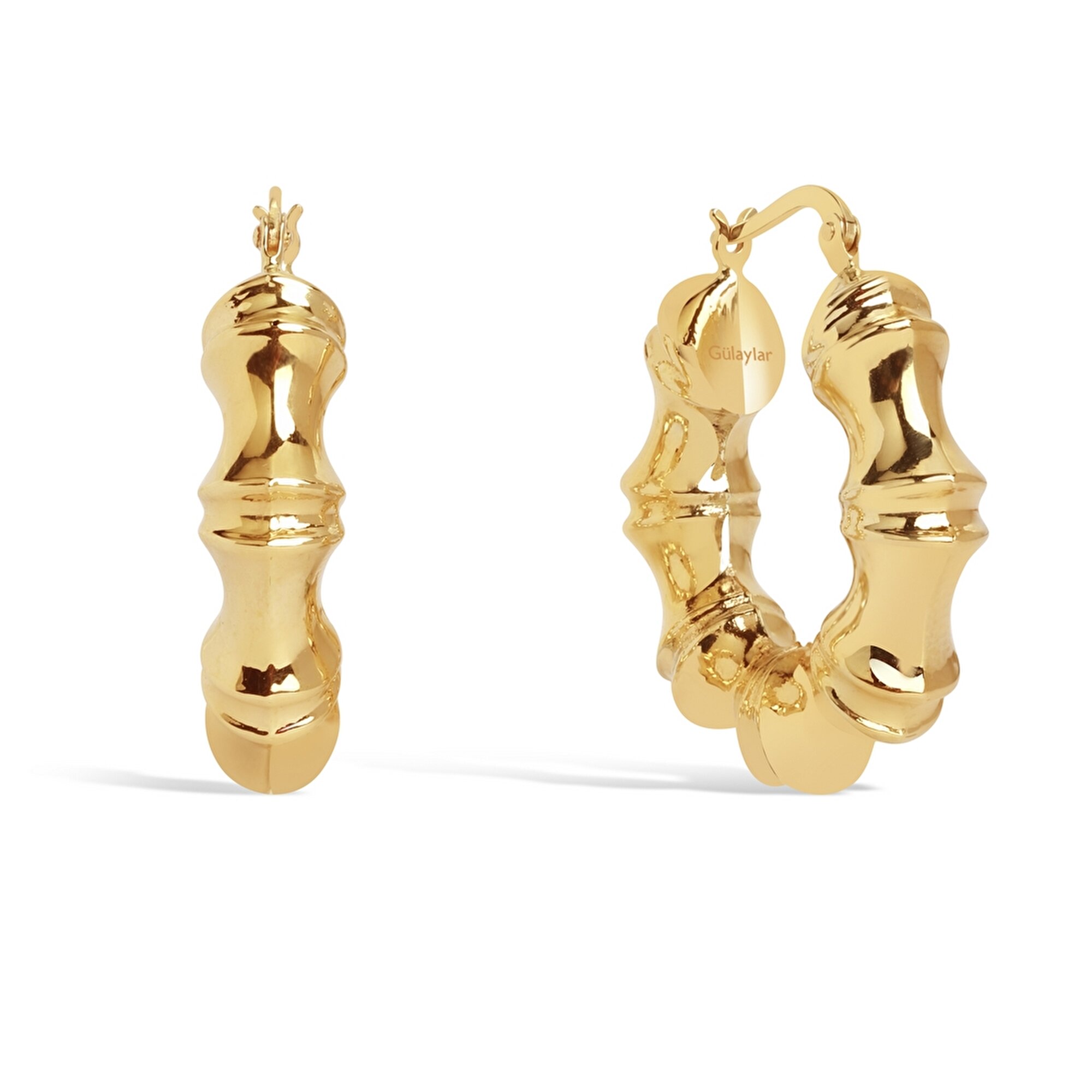 14 Ayar Sarı Altın Halka Bambu Küpe