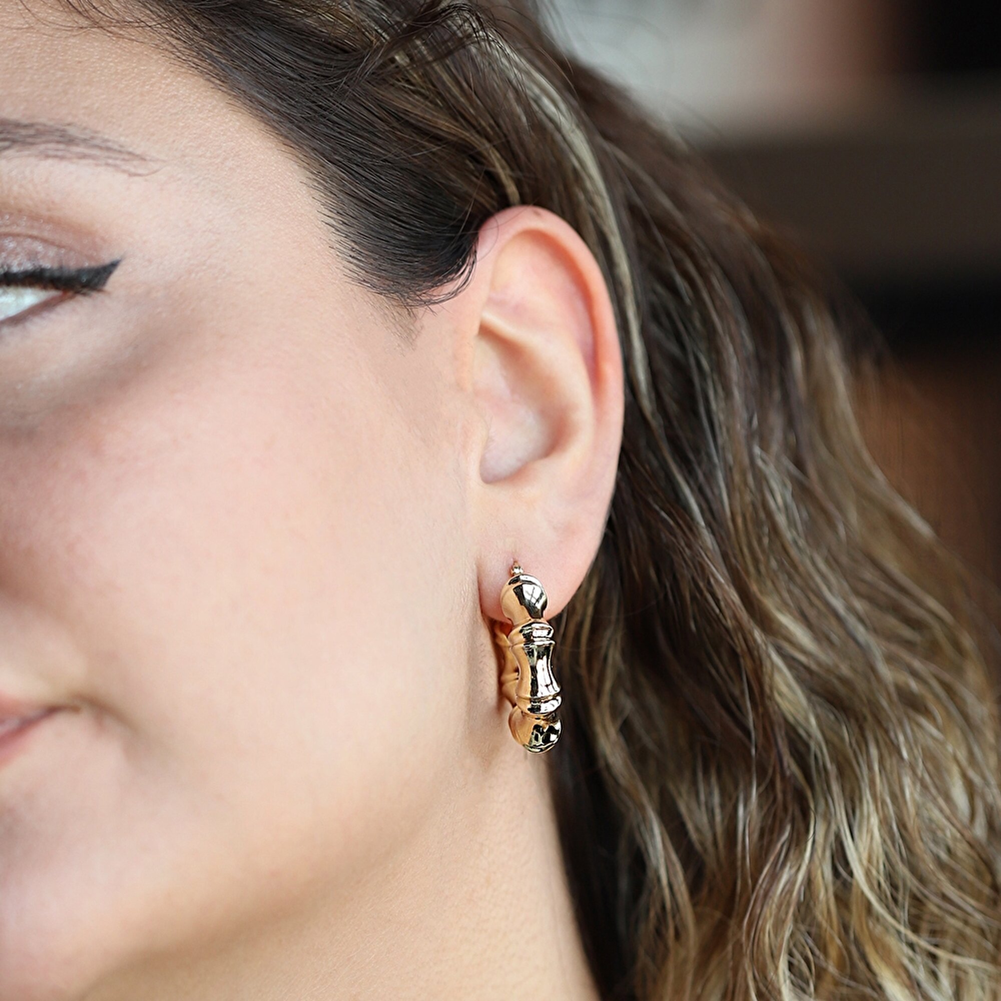 14 Ayar Sarı Altın Halka Bambu Küpe