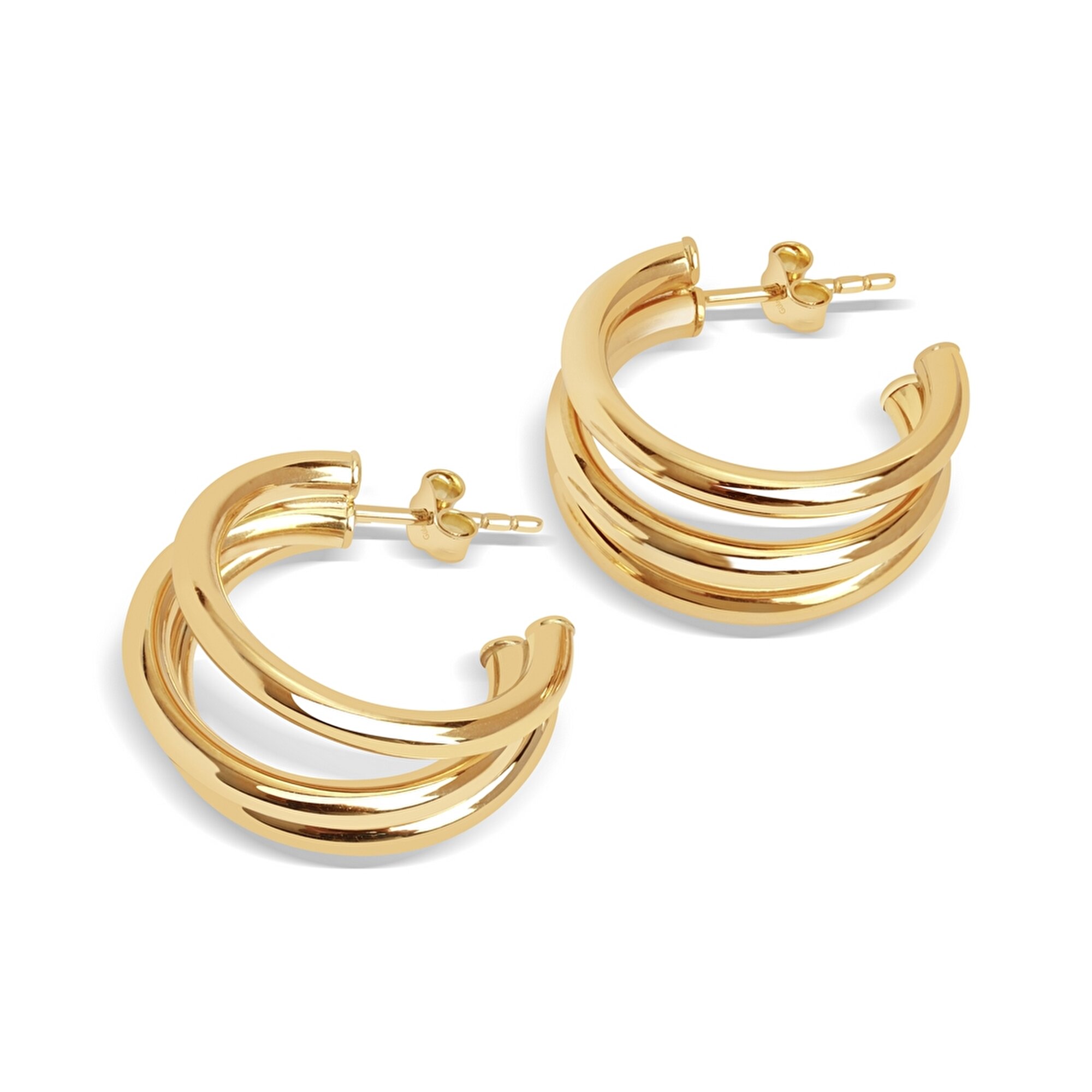 14 Ayar Sarı Altın Üçlü Halka Küpe