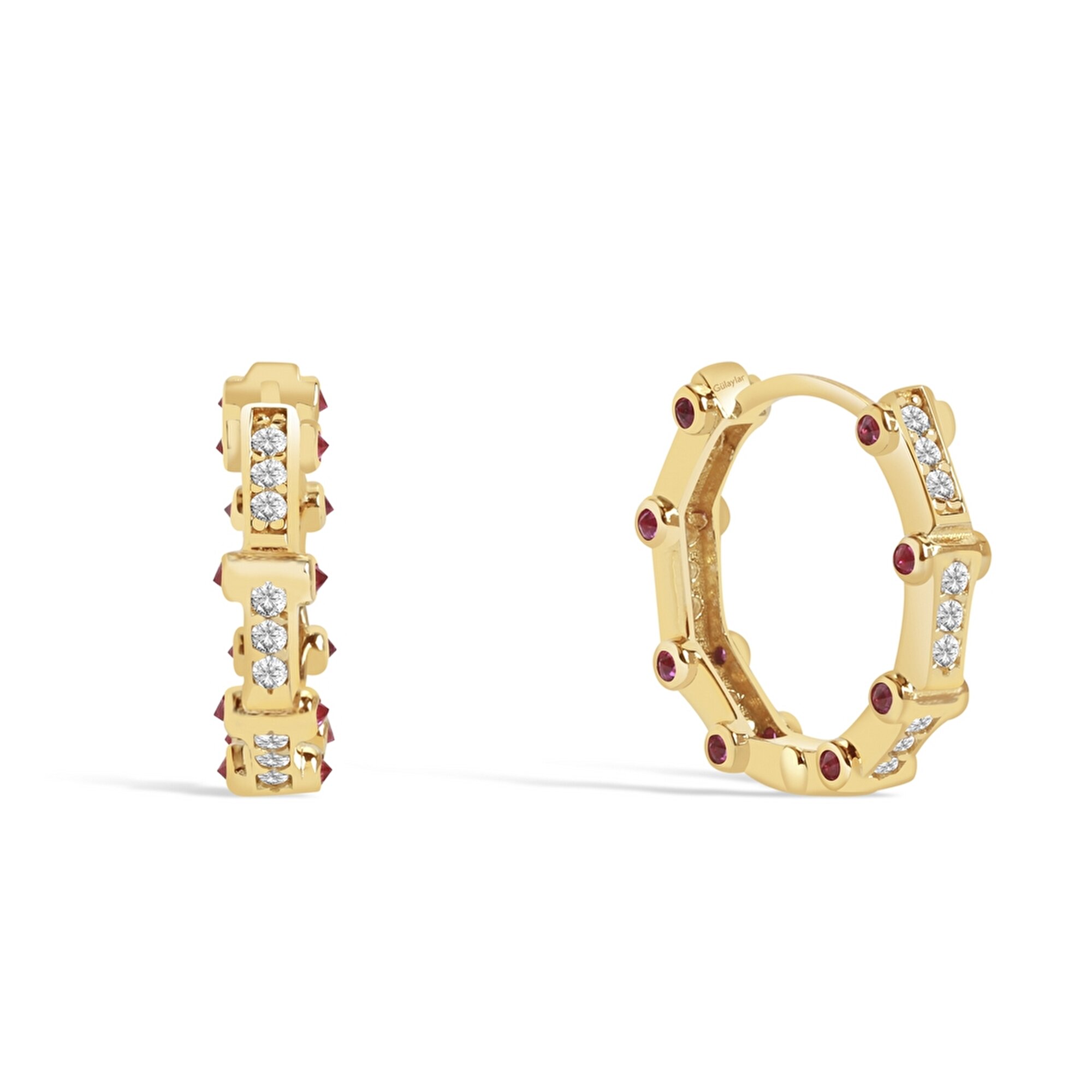 14 Ayar Sarı Altın Taşlı Halka Küpe