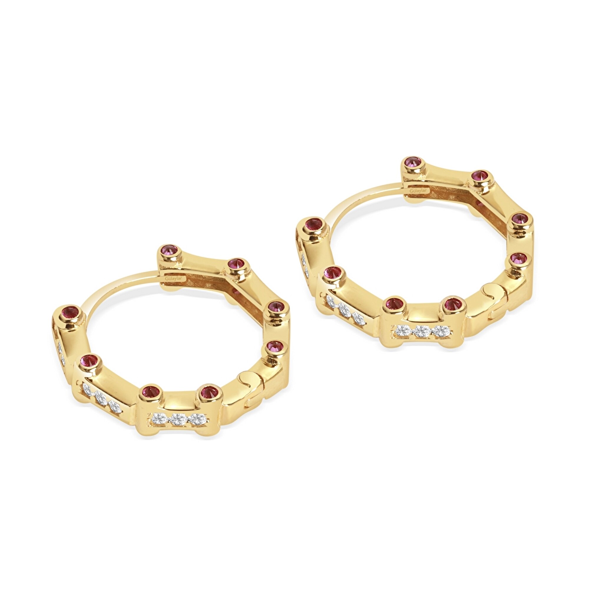 14 Ayar Sarı Altın Taşlı Halka Küpe