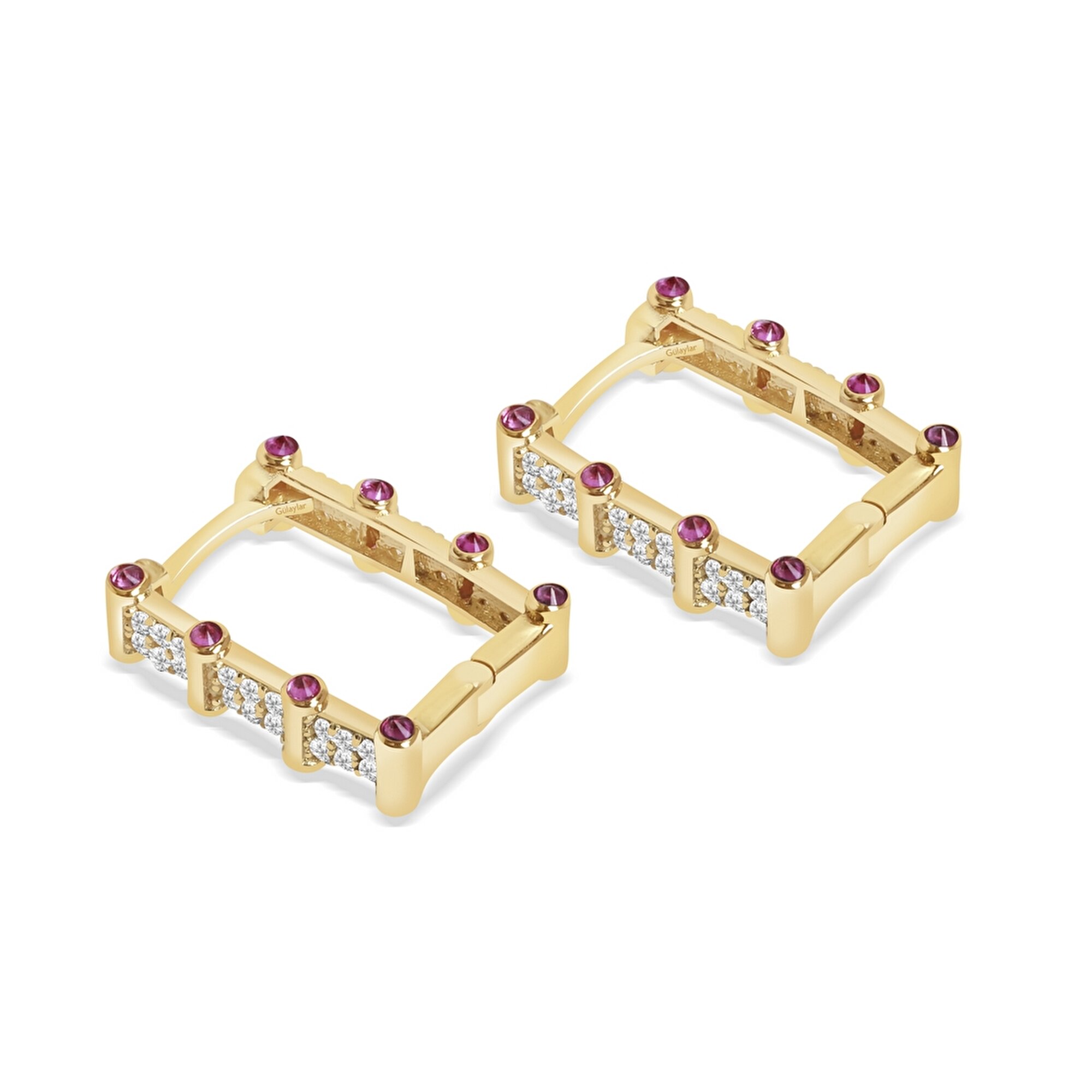 14 Ayar Sarı Altın Taşlı Halka Küpe