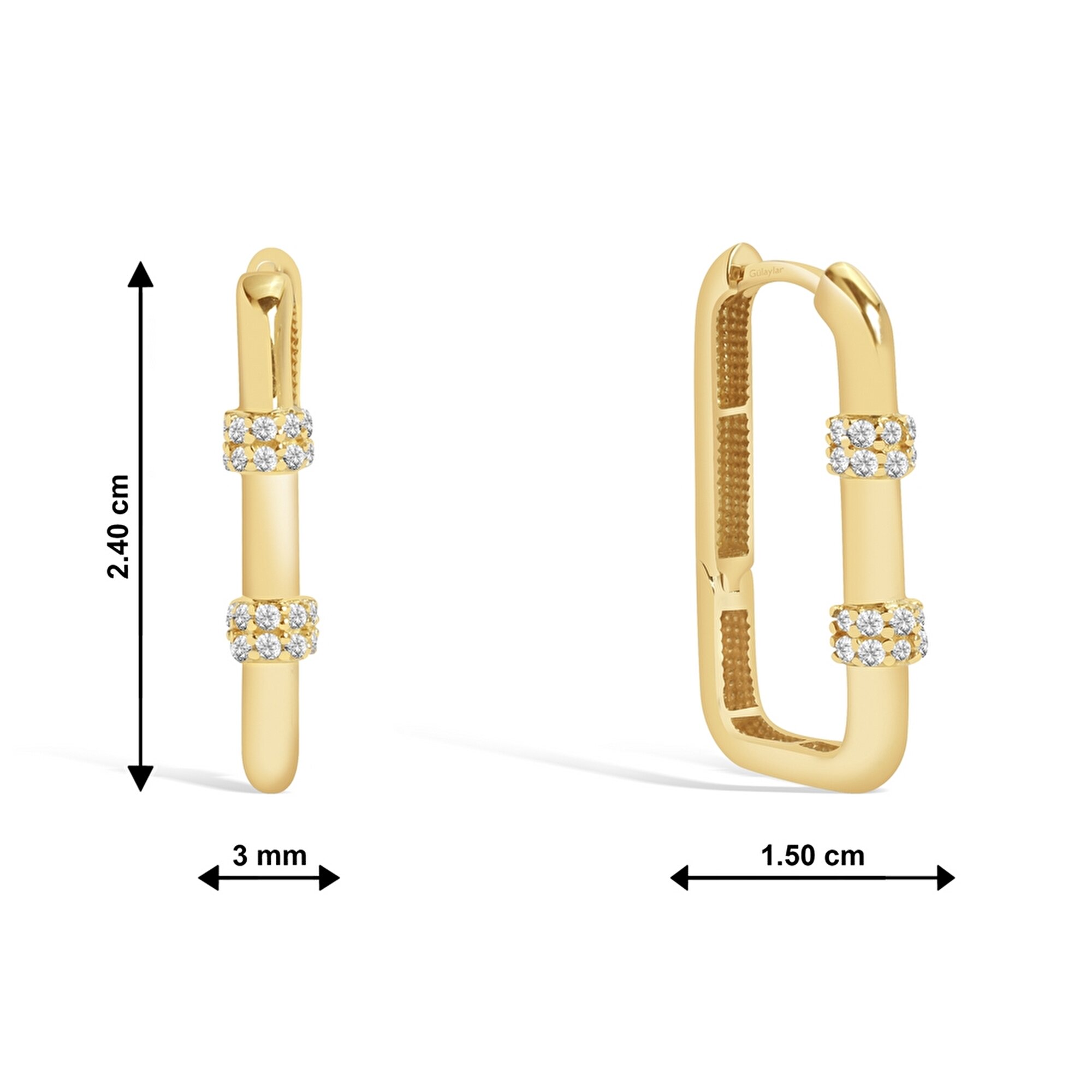 14 Ayar Sarı Altın Taşlı Halka Küpe