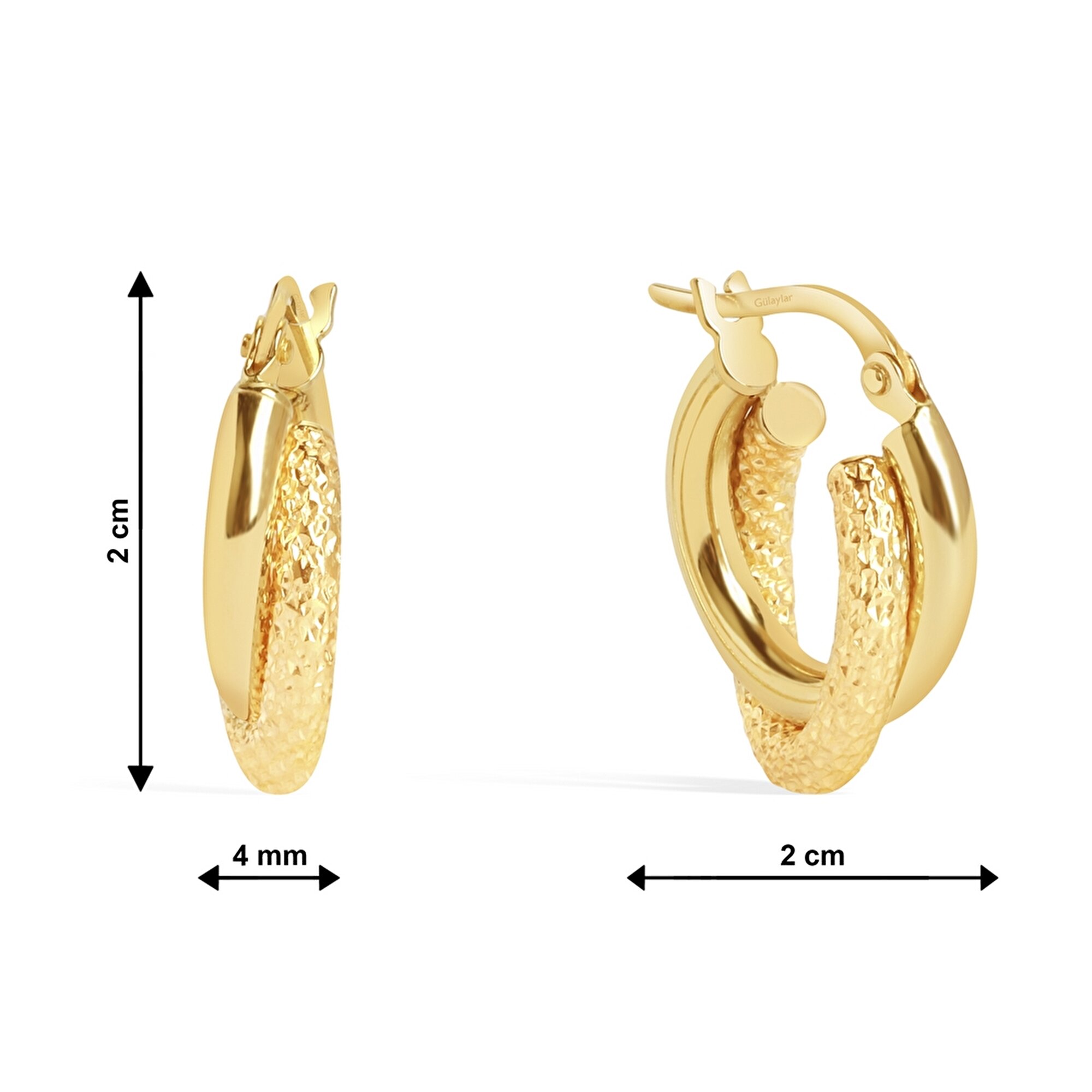 14 Ayar Sarı Altın Balık Sırtı İkili Halka Küpe