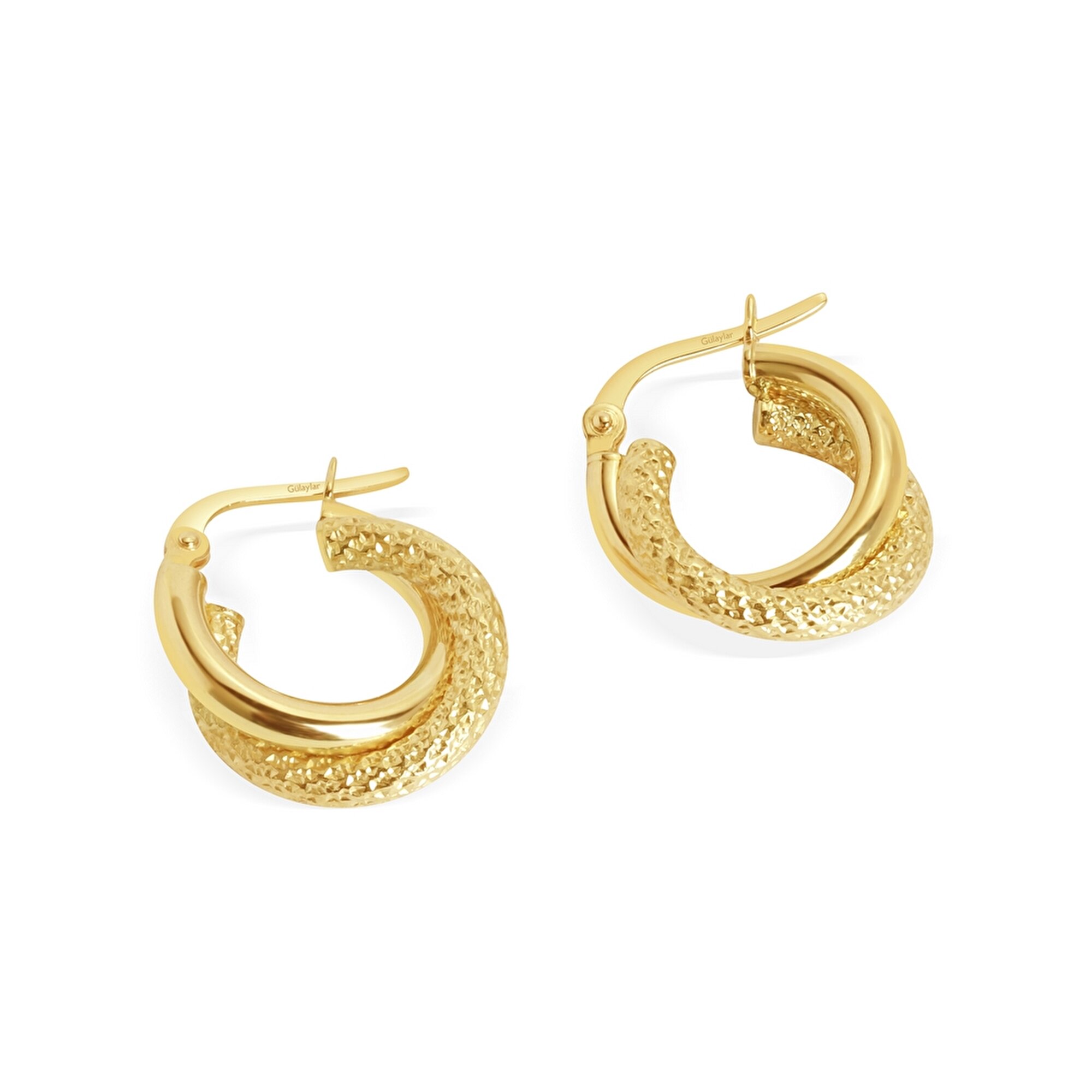 14 Ayar Sarı Altın Balık Sırtı İkili Halka Küpe