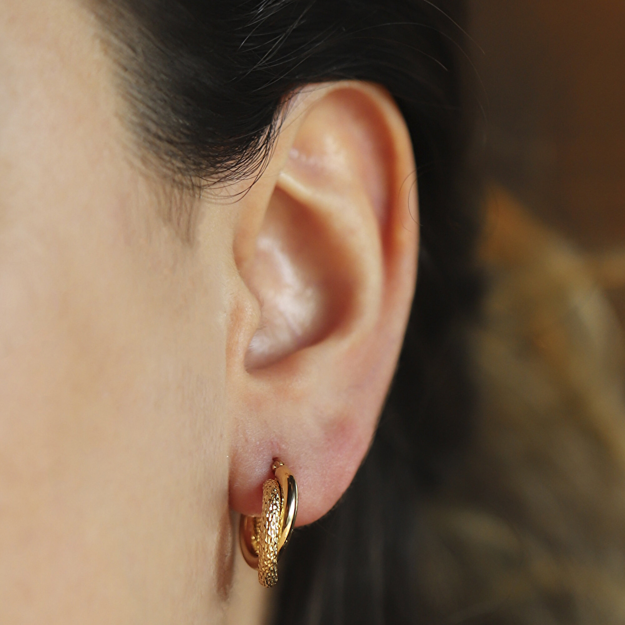 14 Ayar Sarı Altın Balık Sırtı İkili Halka Küpe