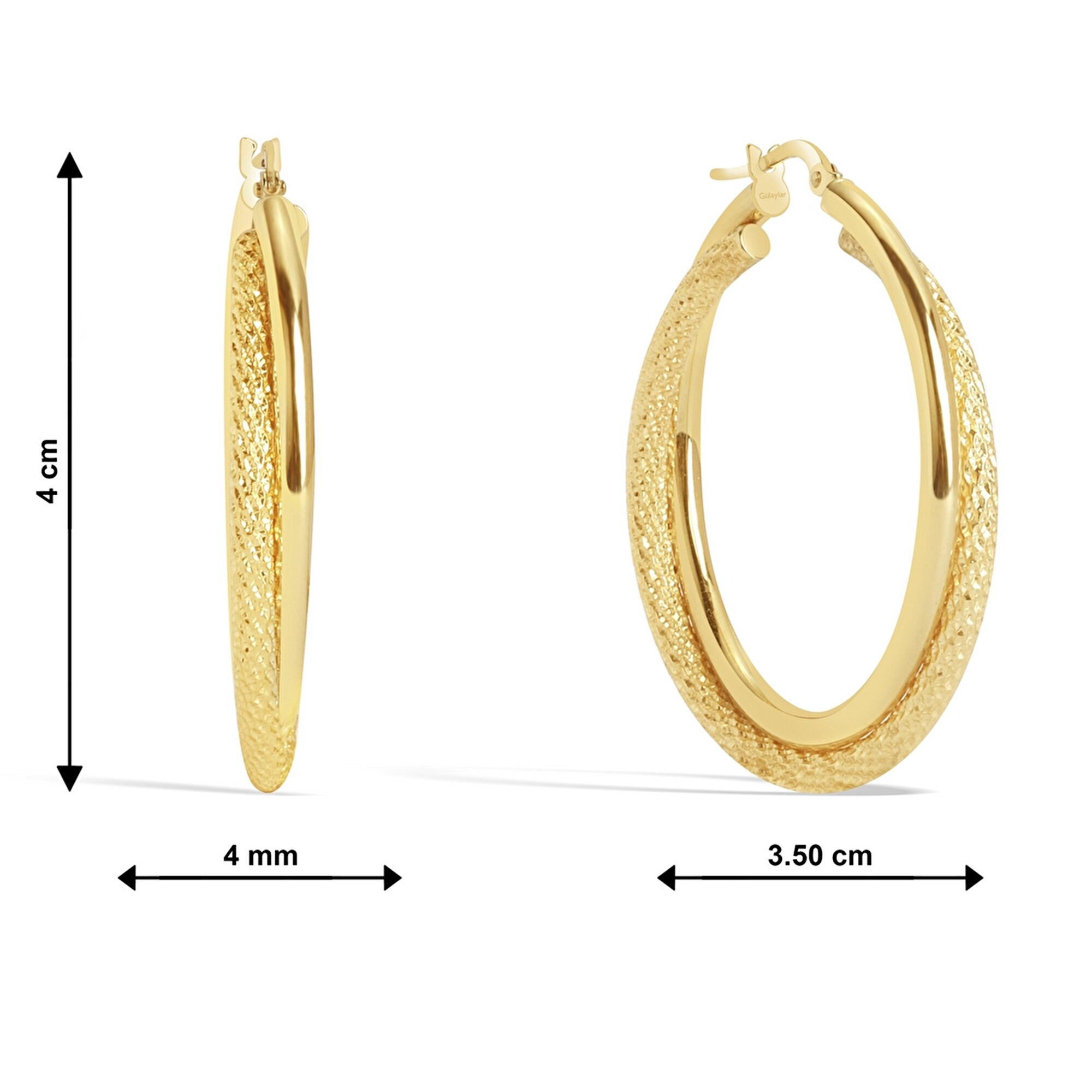 14 Ayar Sarı Altın Balık Sırtı İkili Halka Küpe