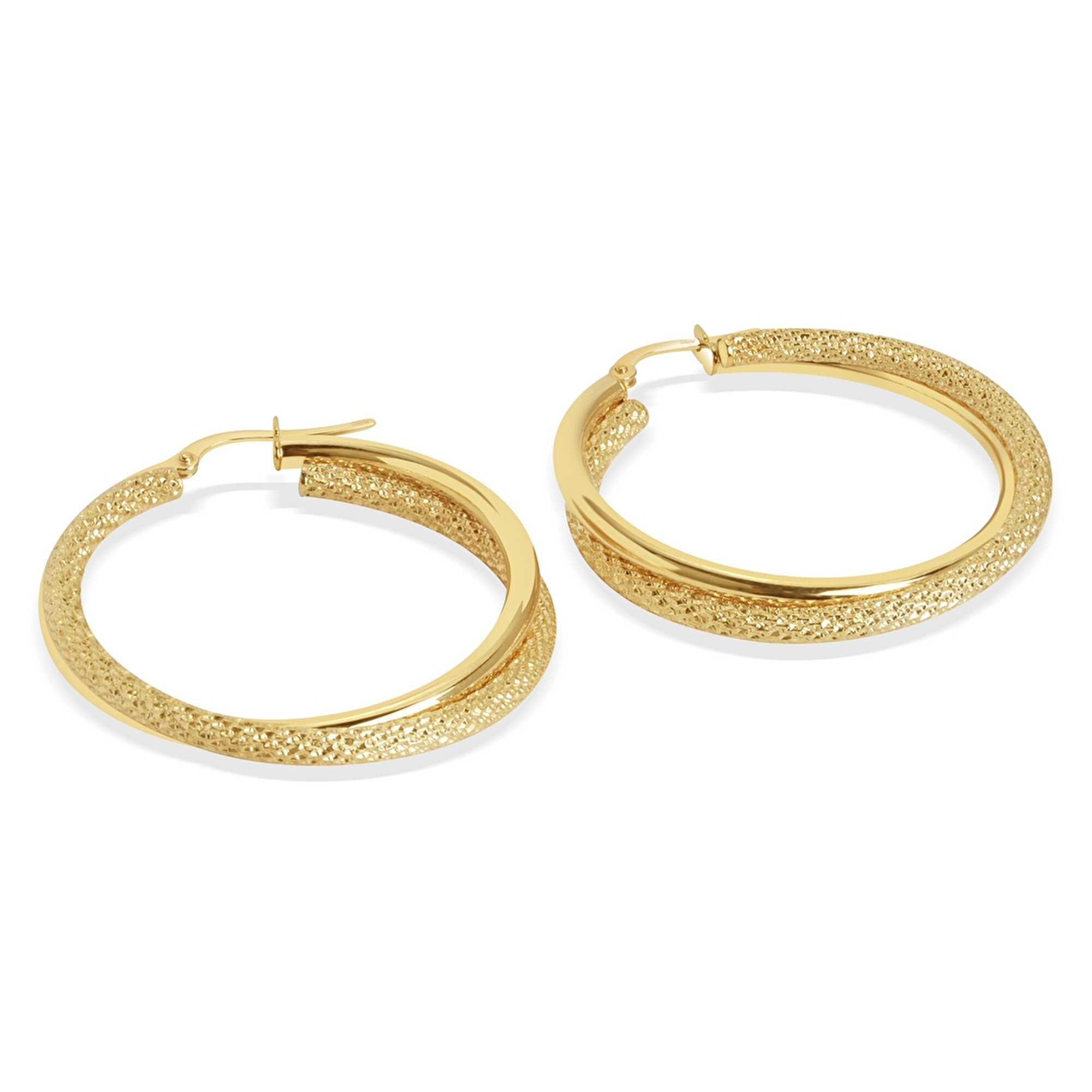 14 Ayar Sarı Altın Balık Sırtı İkili Halka Küpe