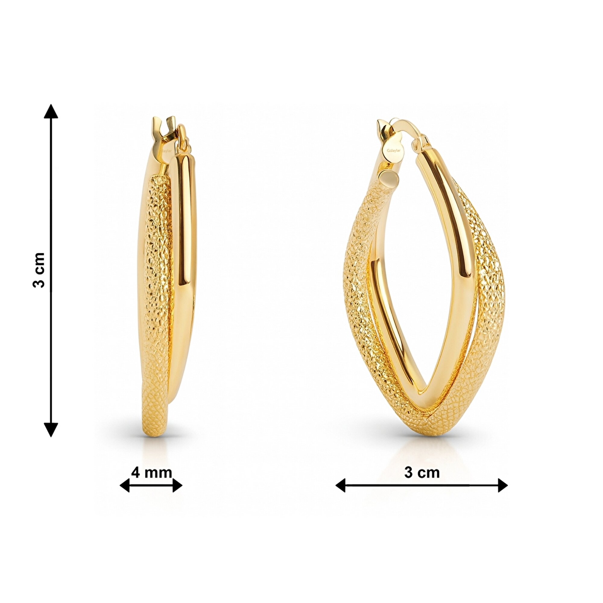 14 Ayar Sarı Altın Balık Sırtı İkili Halka Küpe