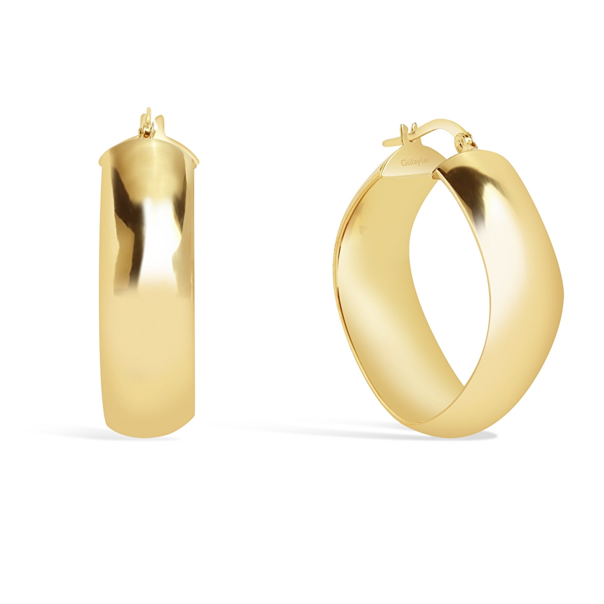 14 Ayar Sarı Altın Oval Kalın Halka Küpe