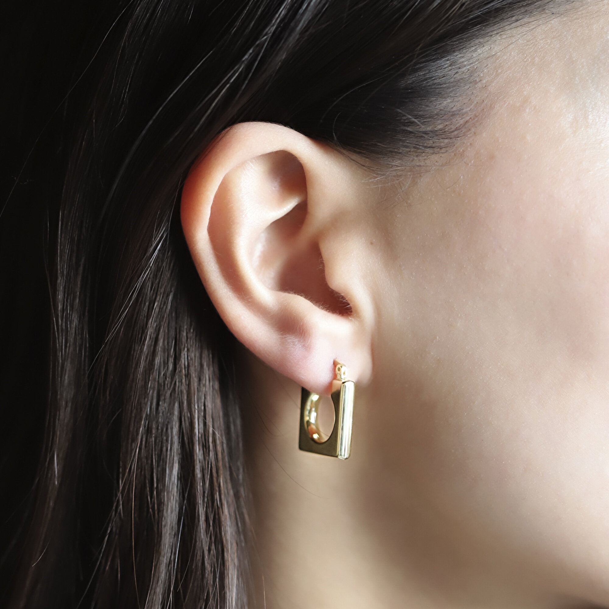 14 Ayar Sarı Altın Kare Halka Küpe