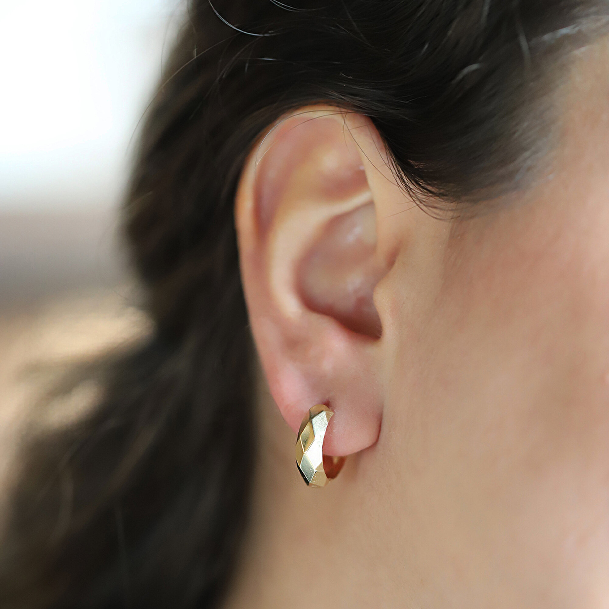 14 Ayar Sarı Altın Prizma Halka Küpe