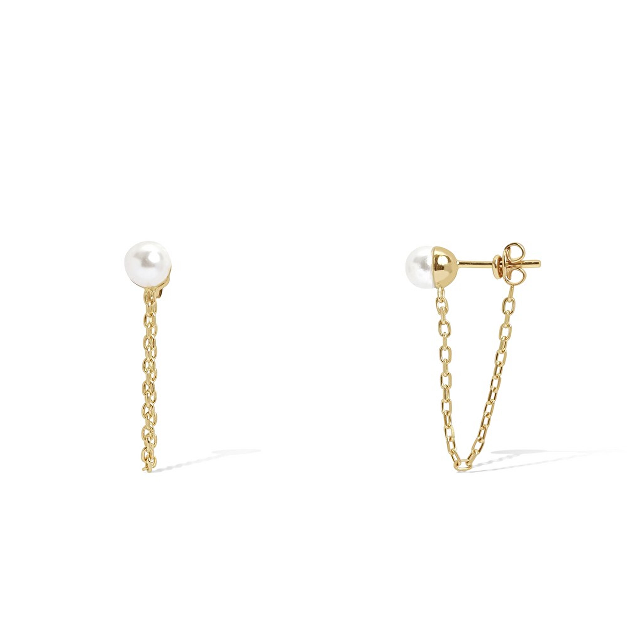 14 Ayar Sarı Altın İnci Küpe